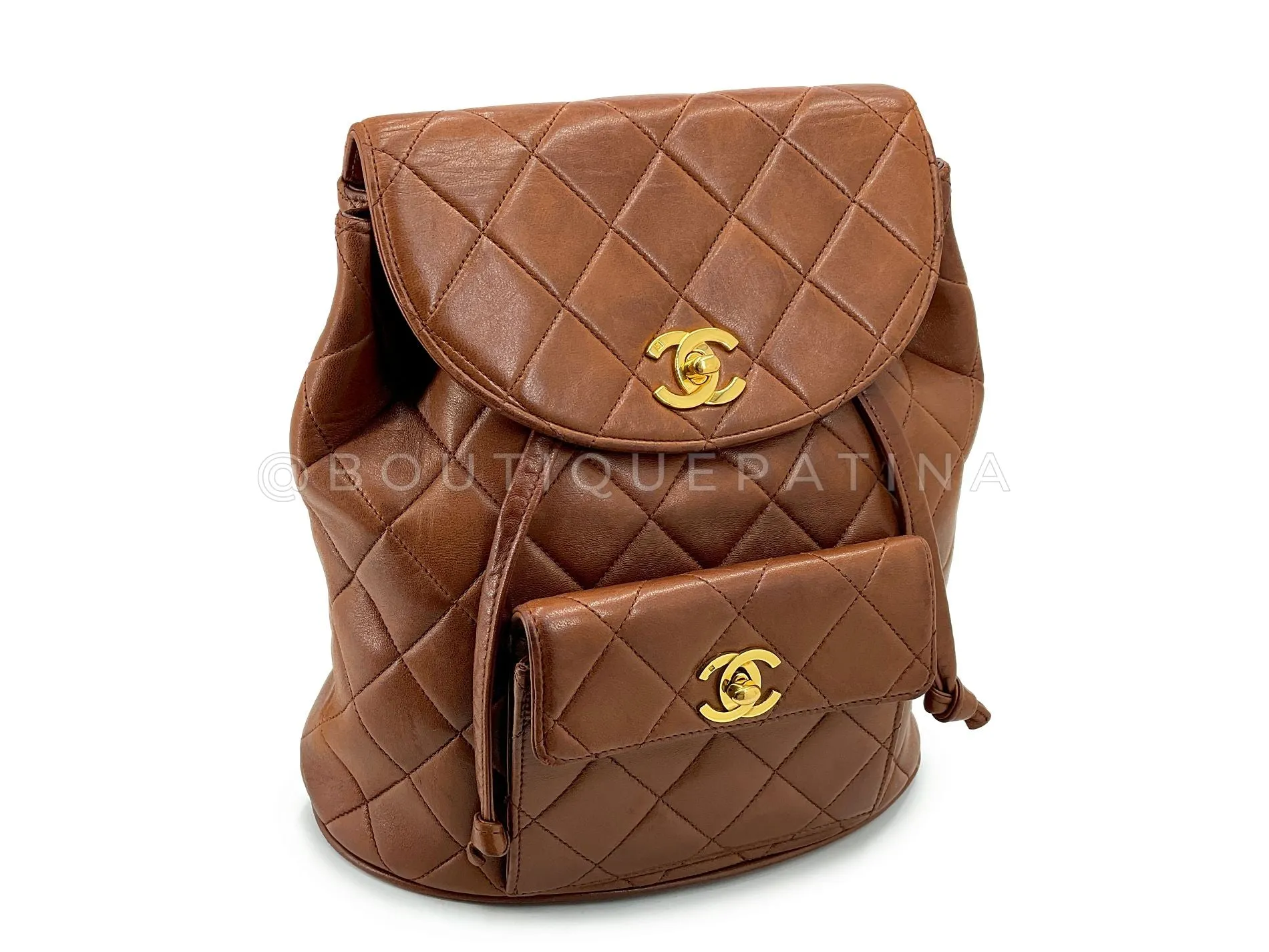 Chanel 1994 Vintage Chestnut Brown Duma Backpack Bag 24k GHW Lambskin 618