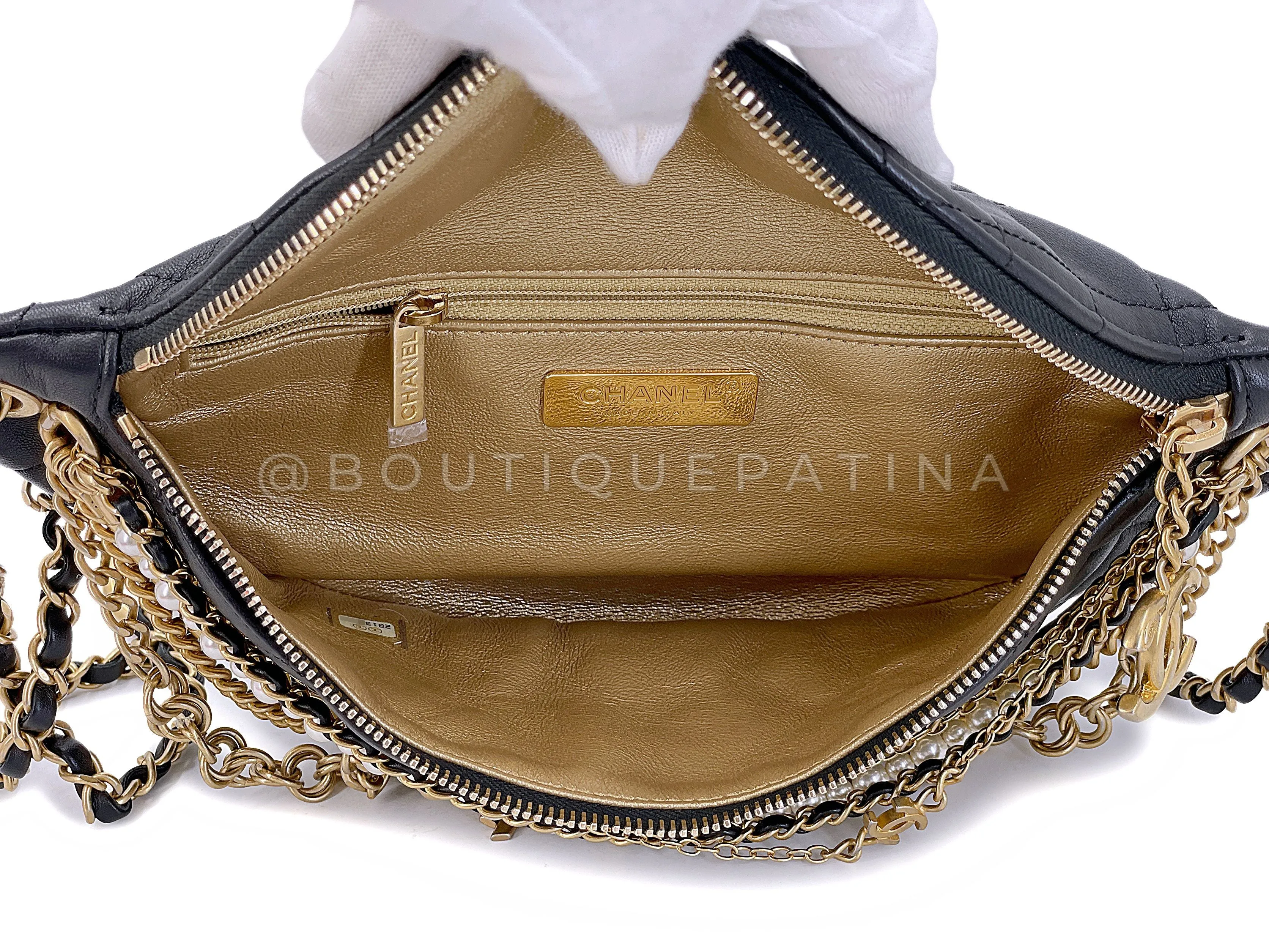 Chanel 19A Black All About Chains Pearl Fanny Pack Bag GHW