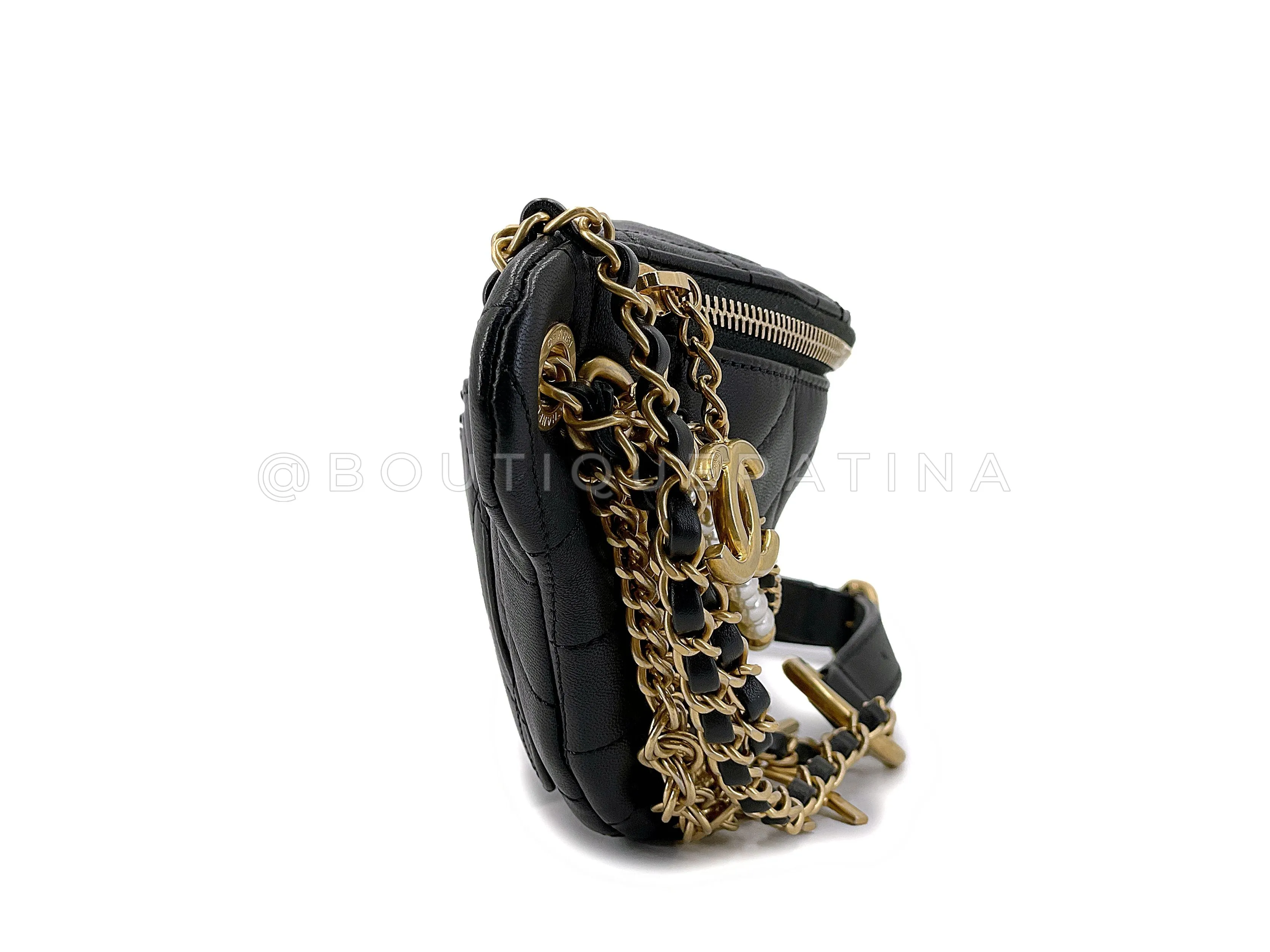 Chanel 19A Black All About Chains Pearl Fanny Pack Bag GHW