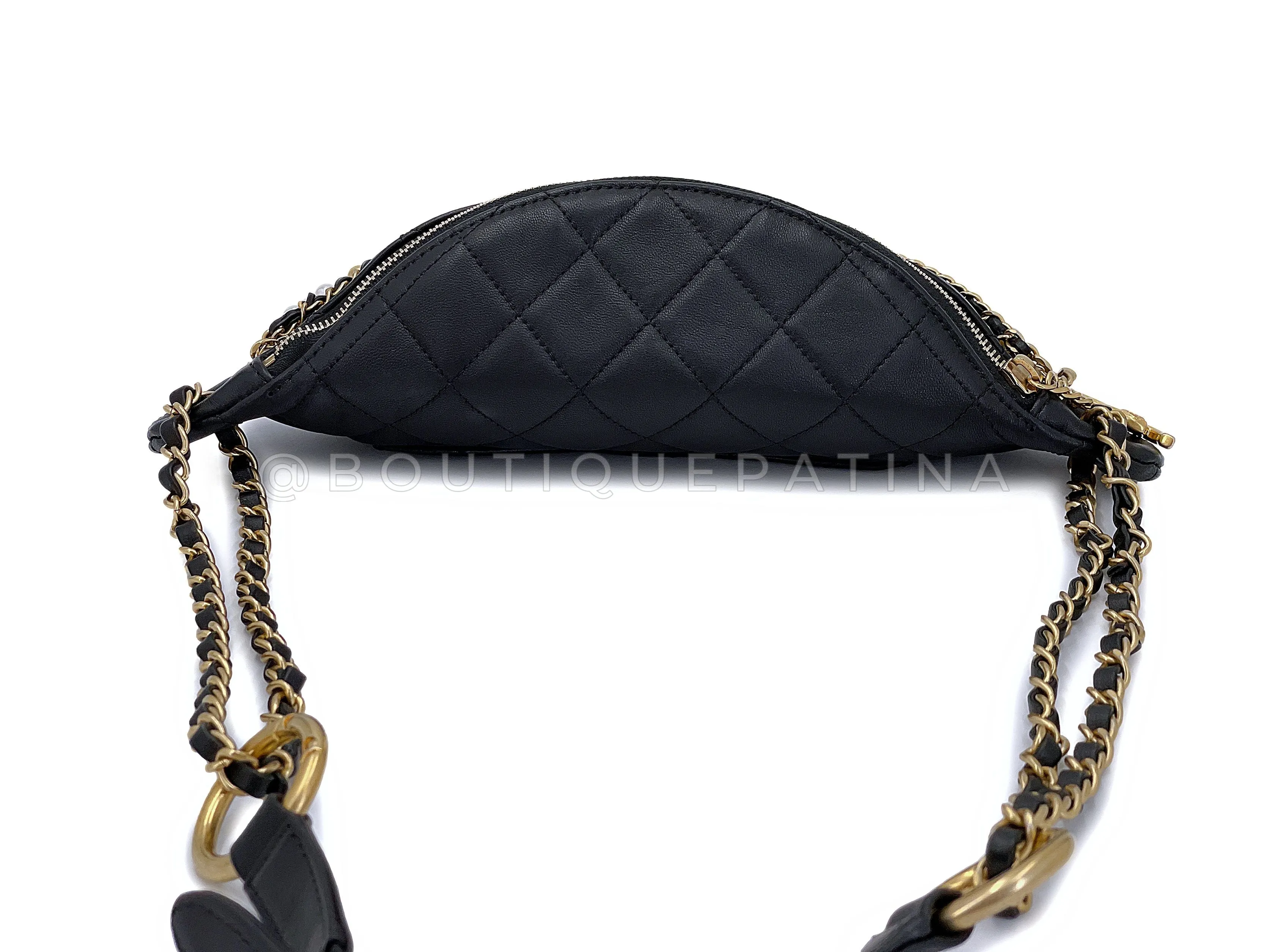 Chanel 19A Black All About Chains Pearl Fanny Pack Bag GHW