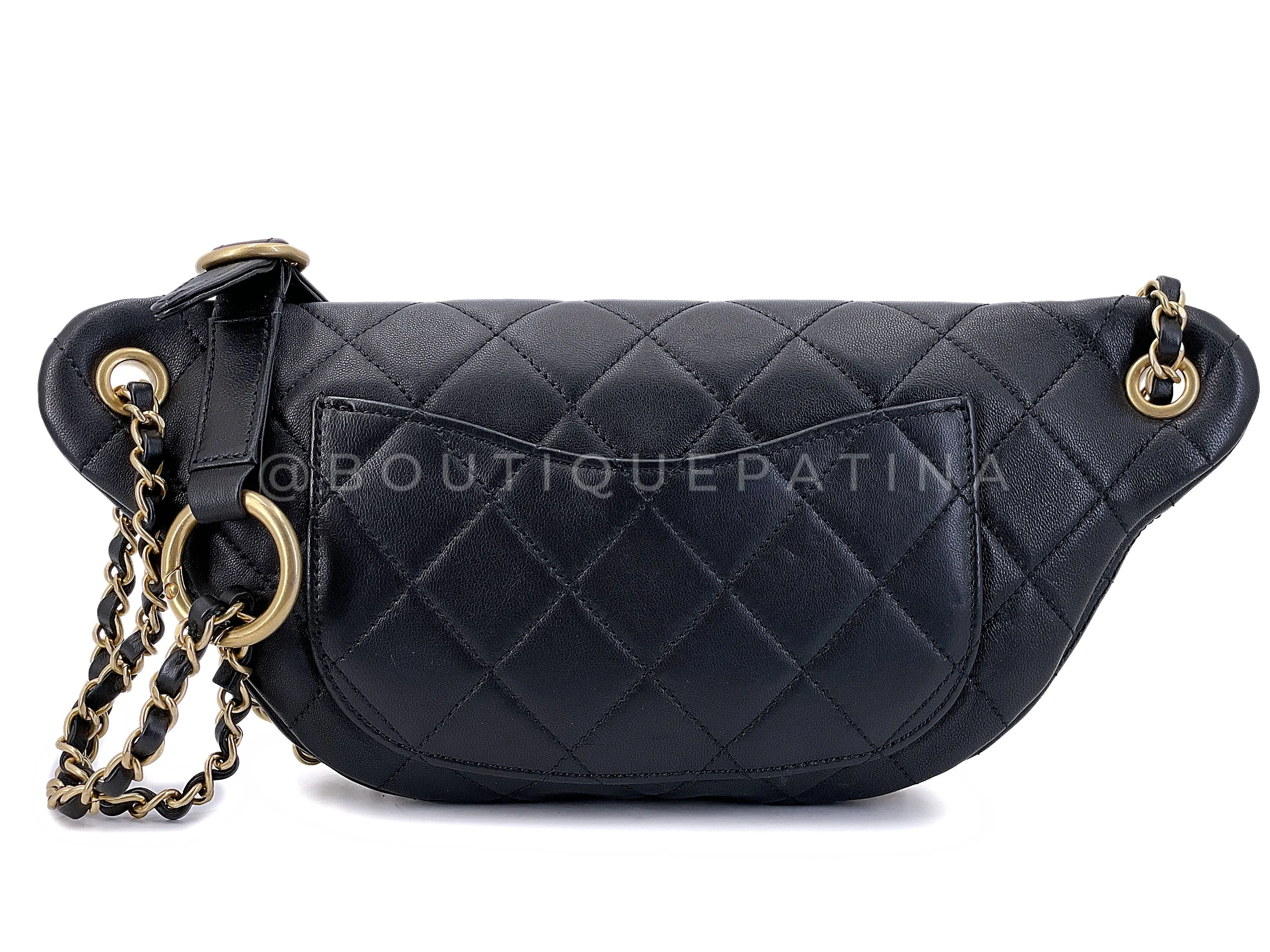 Chanel 19A Black All About Chains Pearl Fanny Pack Bag GHW