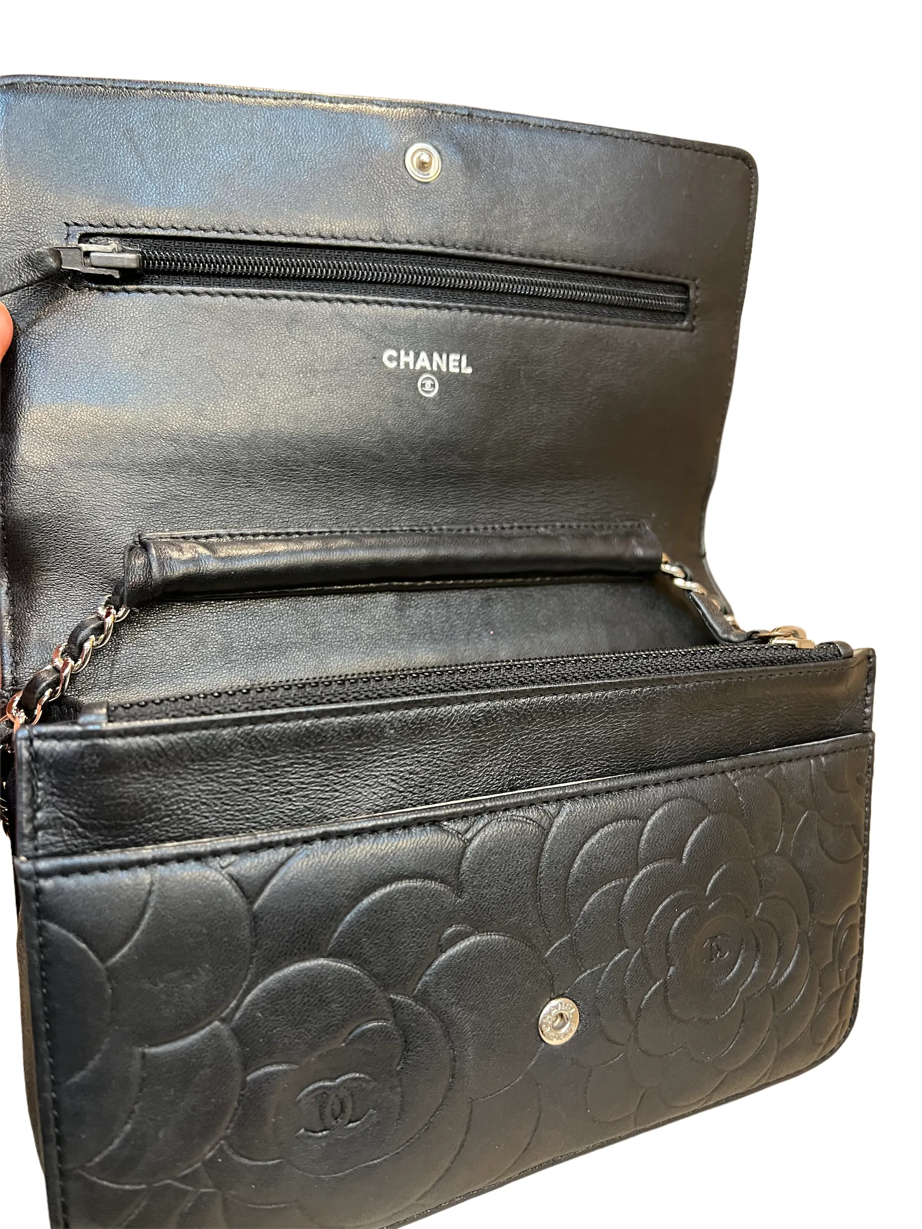 Chanel Black Lambskin Leather Floral 'Wallet On Chain' Handbag - As Seen on Instagram
