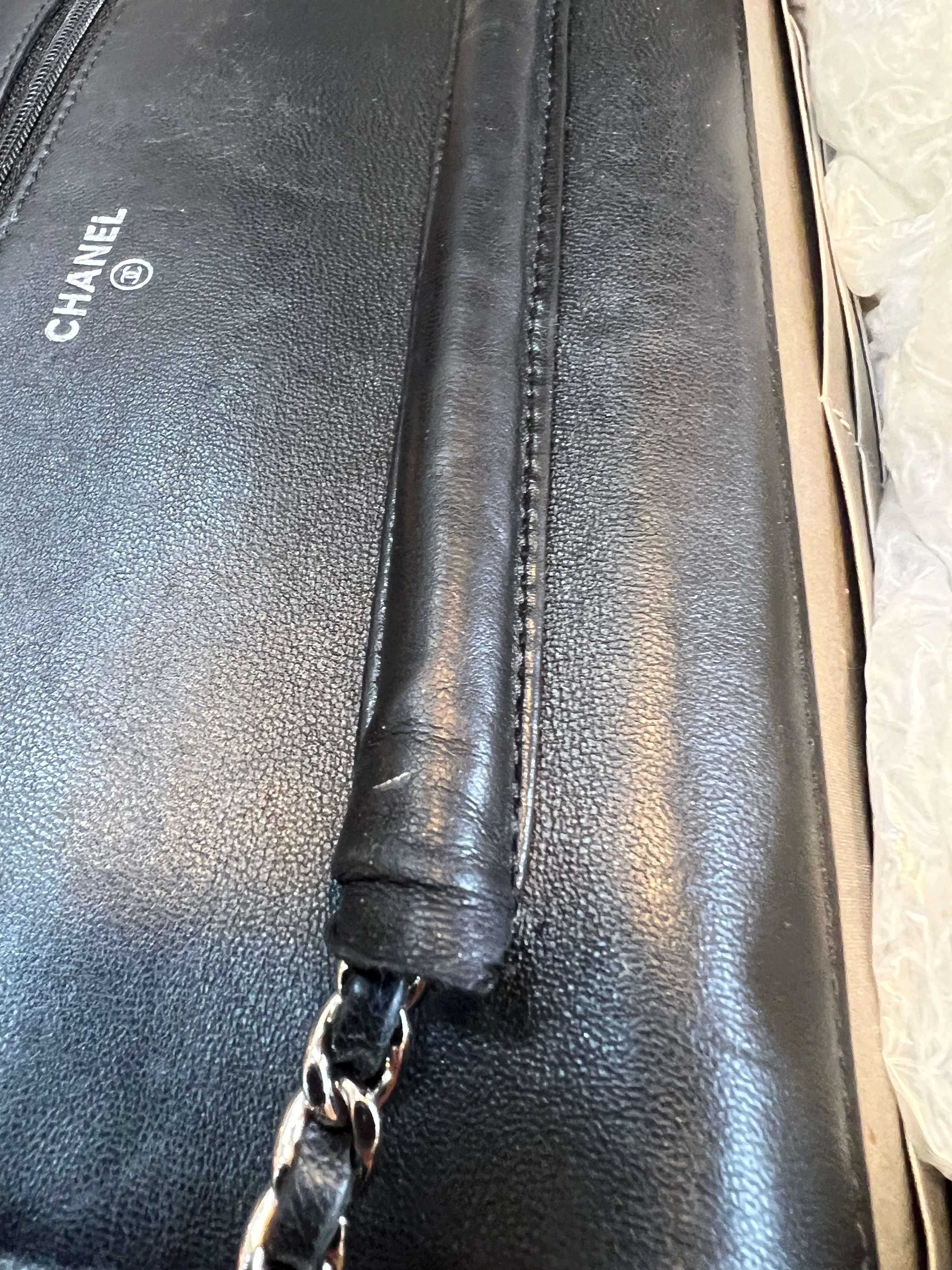 Chanel Black Lambskin Leather Floral 'Wallet On Chain' Handbag - As Seen on Instagram