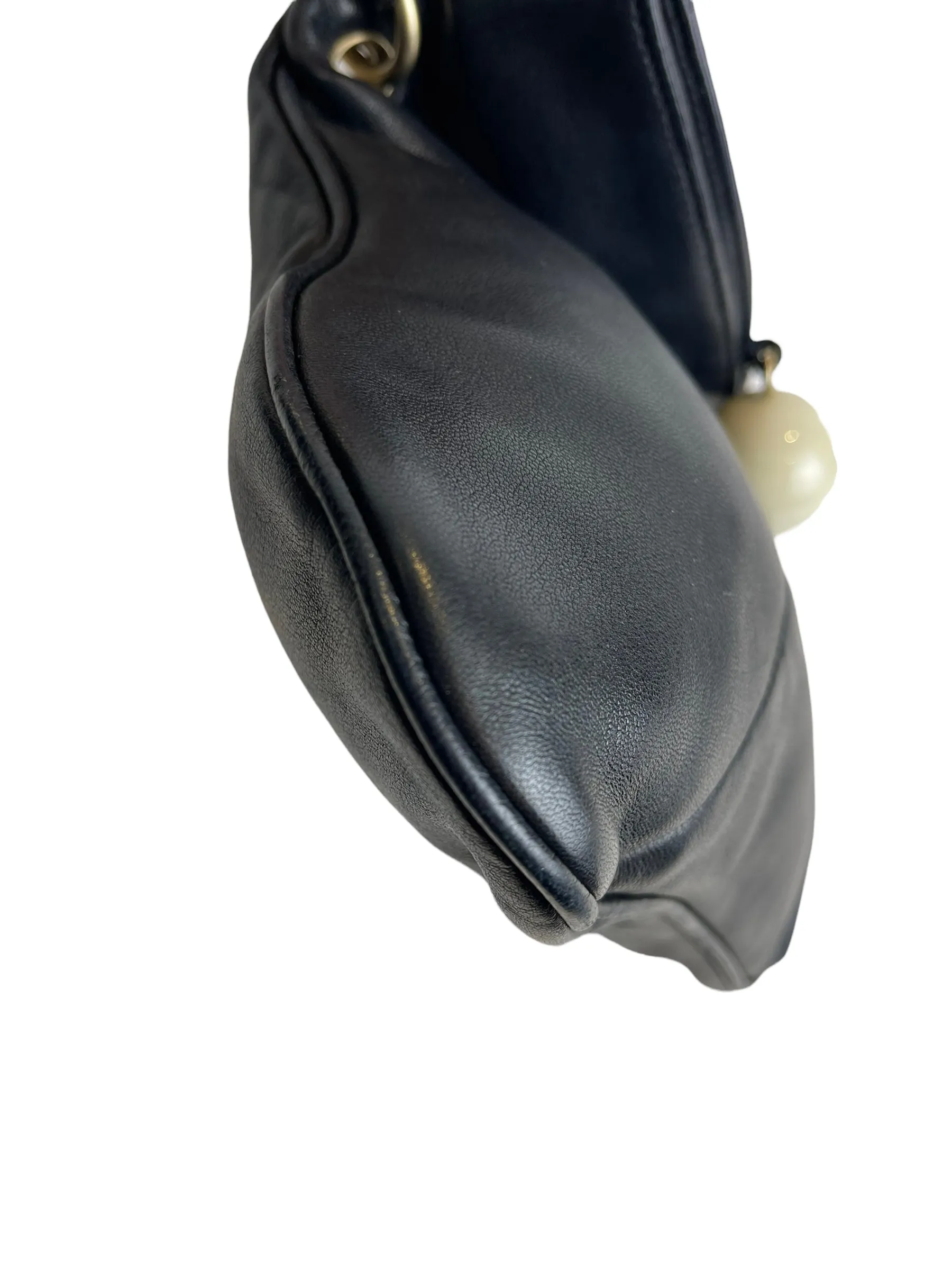 Chanel Black Lambskin Leather "Cue Ball" Foldover Shoulder Bag