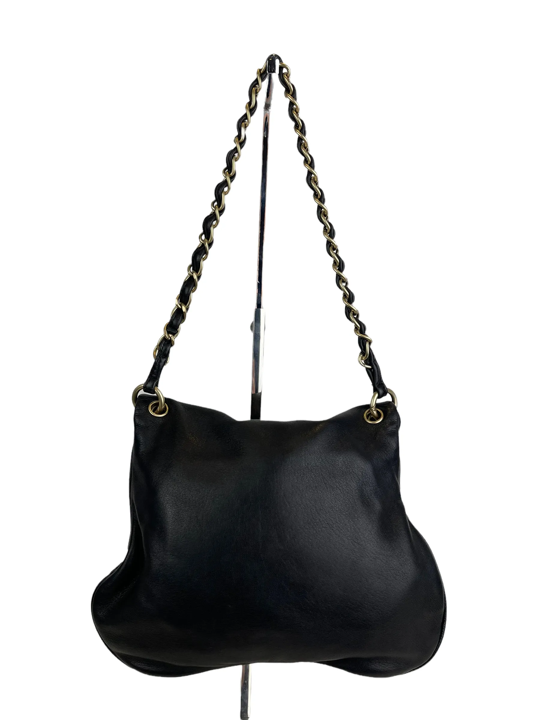 Chanel Black Lambskin Leather "Cue Ball" Foldover Shoulder Bag