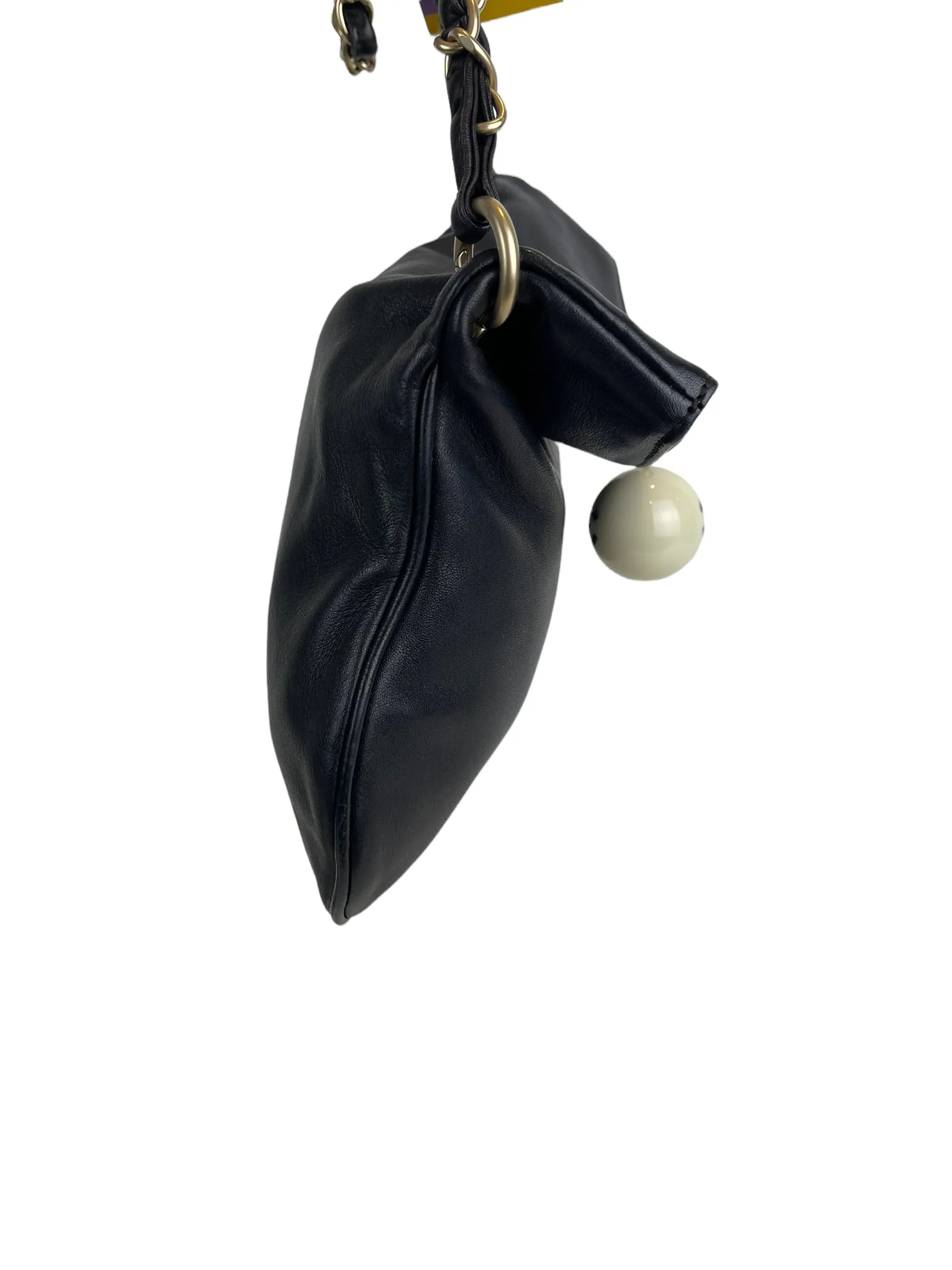 Chanel Black Lambskin Leather "Cue Ball" Foldover Shoulder Bag