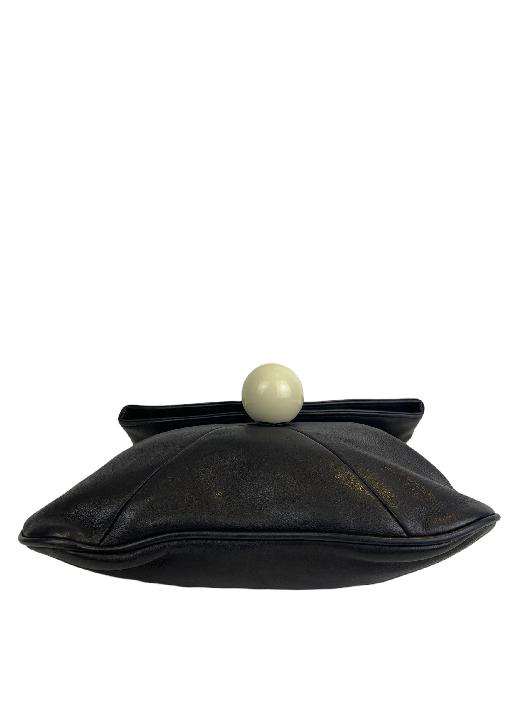 Chanel Black Lambskin Leather "Cue Ball" Foldover Shoulder Bag