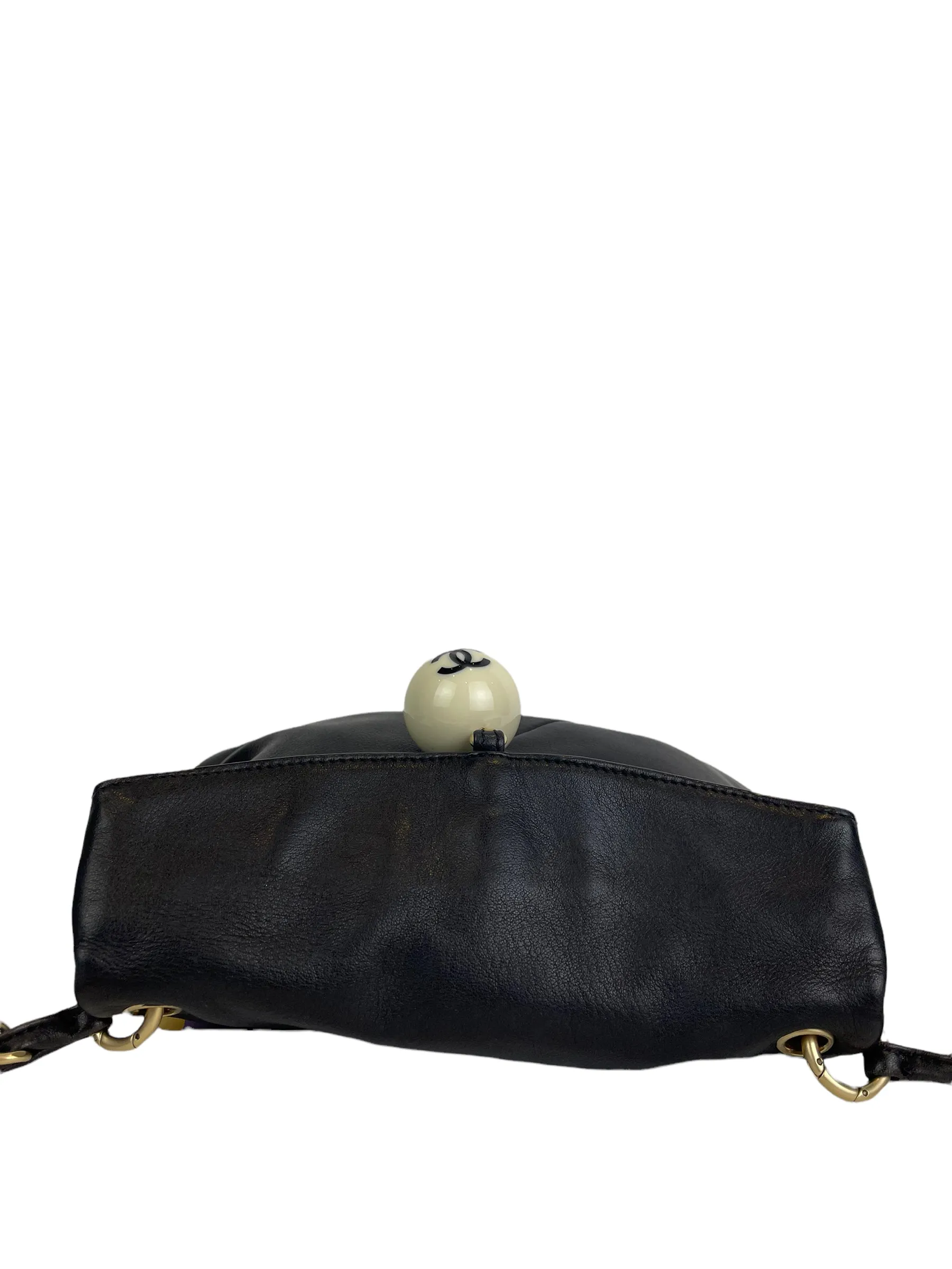Chanel Black Lambskin Leather "Cue Ball" Foldover Shoulder Bag