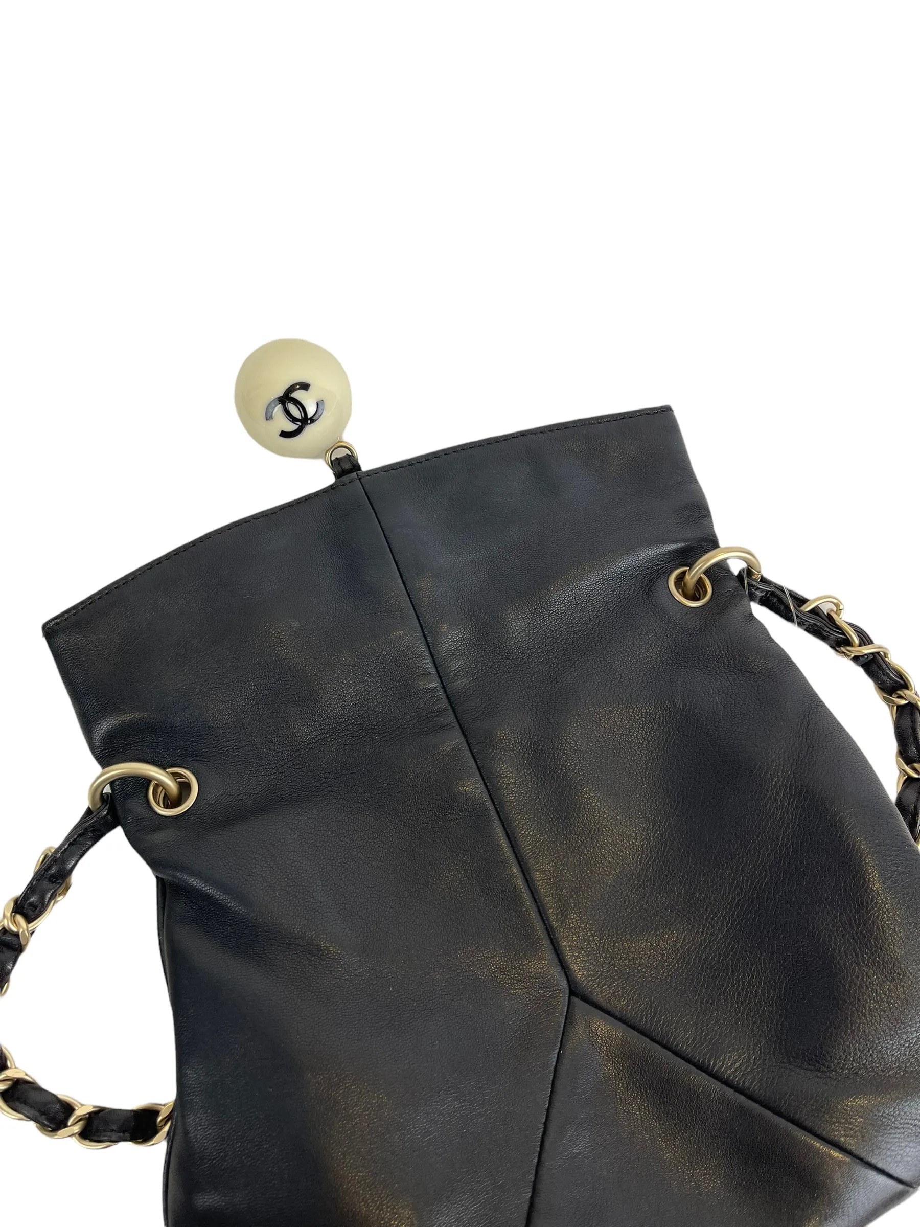 Chanel Black Lambskin Leather "Cue Ball" Foldover Shoulder Bag