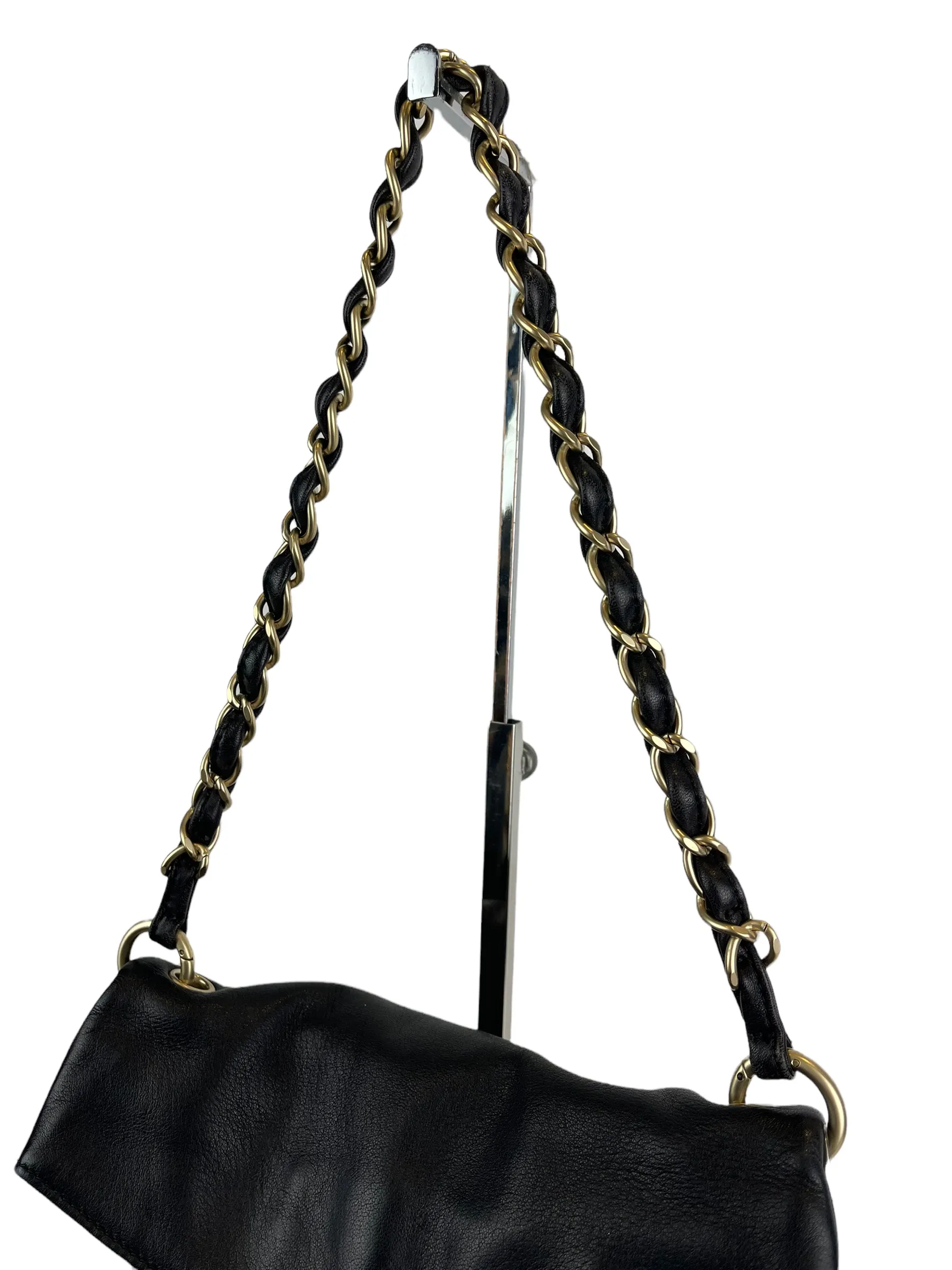 Chanel Black Lambskin Leather "Cue Ball" Foldover Shoulder Bag