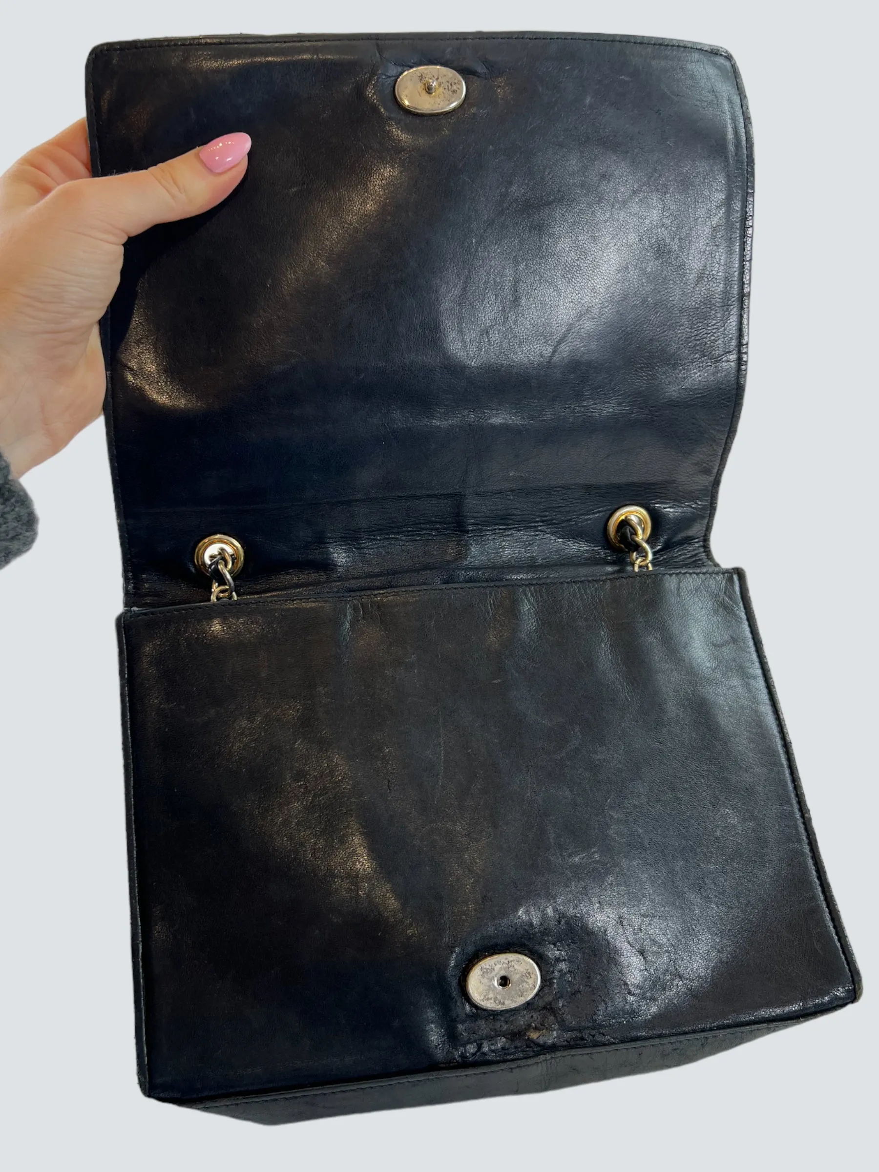 Chanel Black Lamskin Vintage Shoulder Handbag