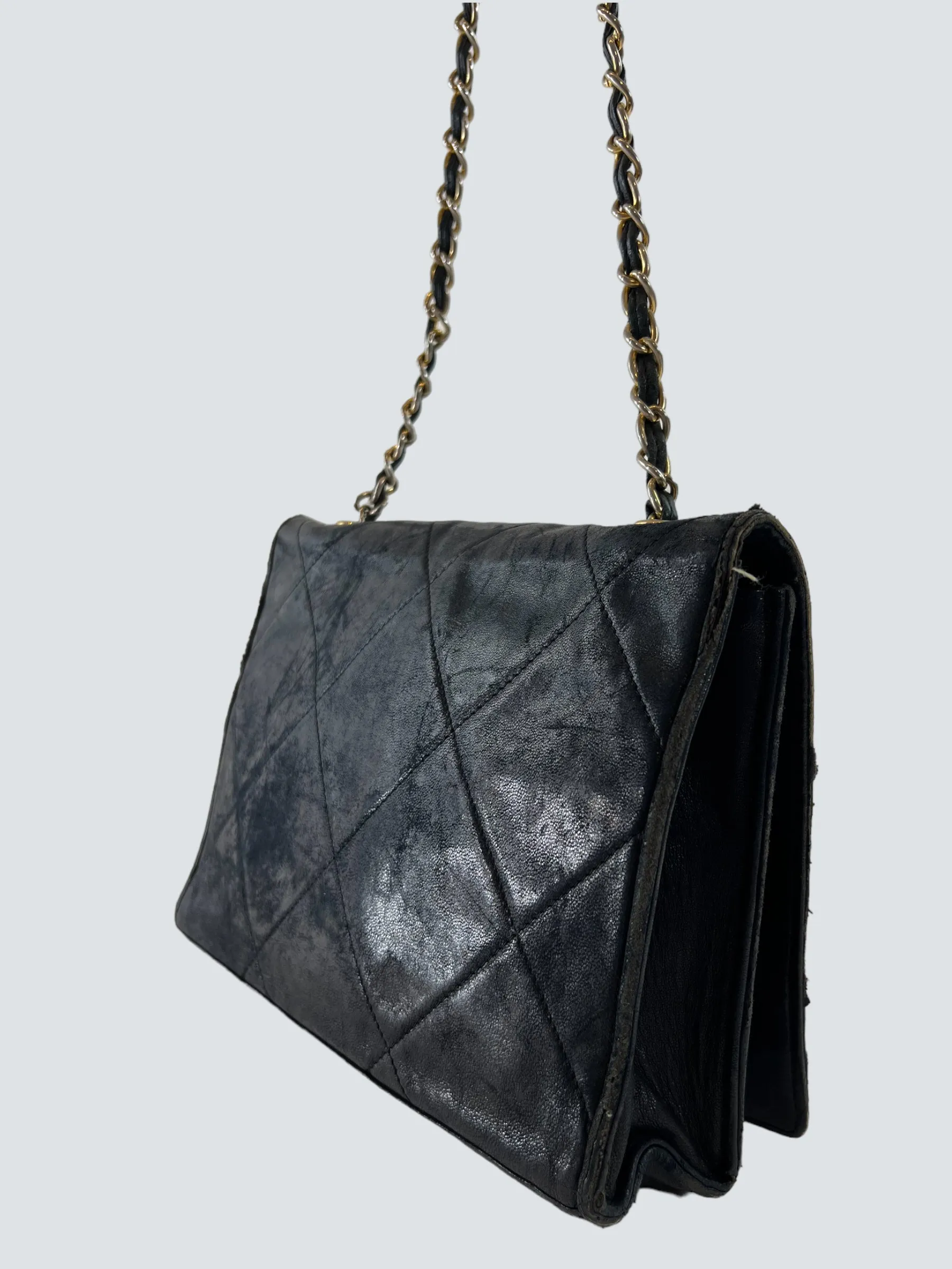 Chanel Black Lamskin Vintage Shoulder Handbag