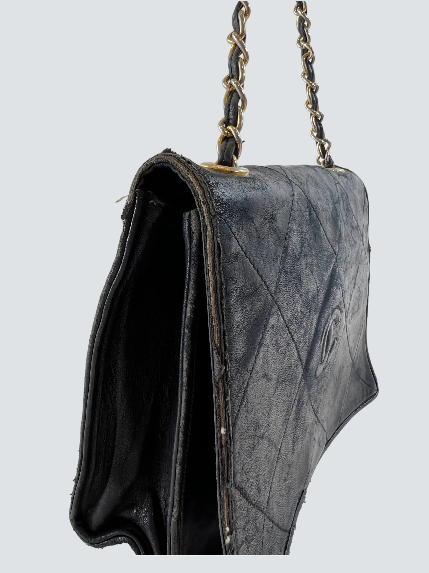 Chanel Black Lamskin Vintage Shoulder Handbag