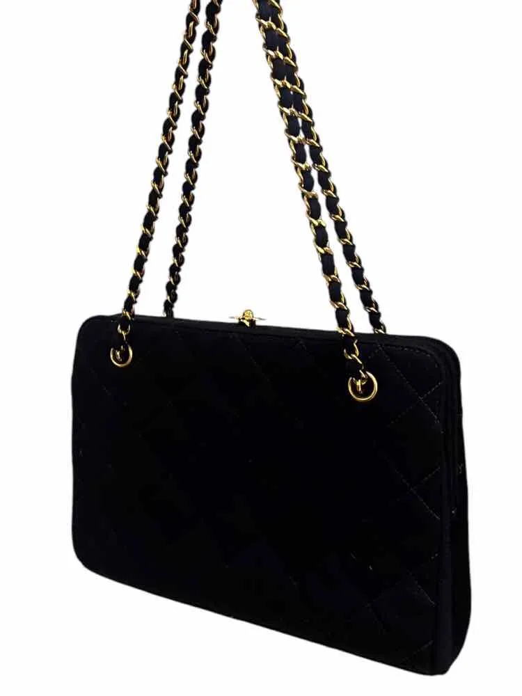 Chanel Black Quilted Cotton Kisslock Handbag