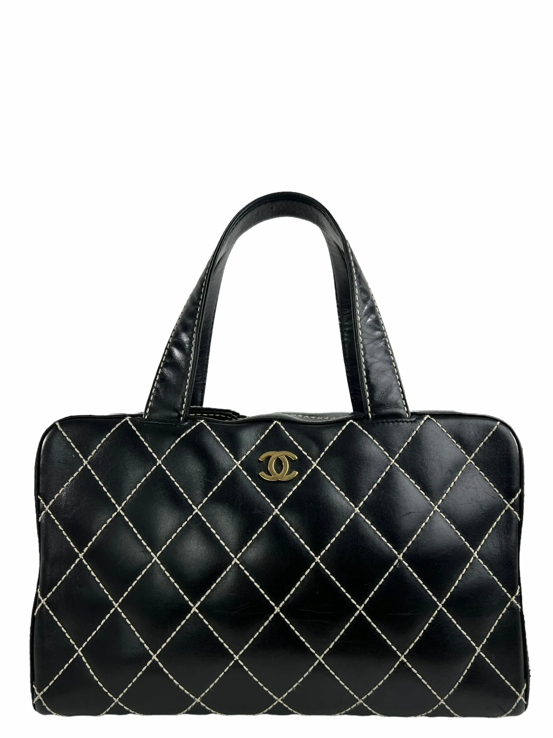 Chanel Black Quilted Leather Surpique Boston Bag