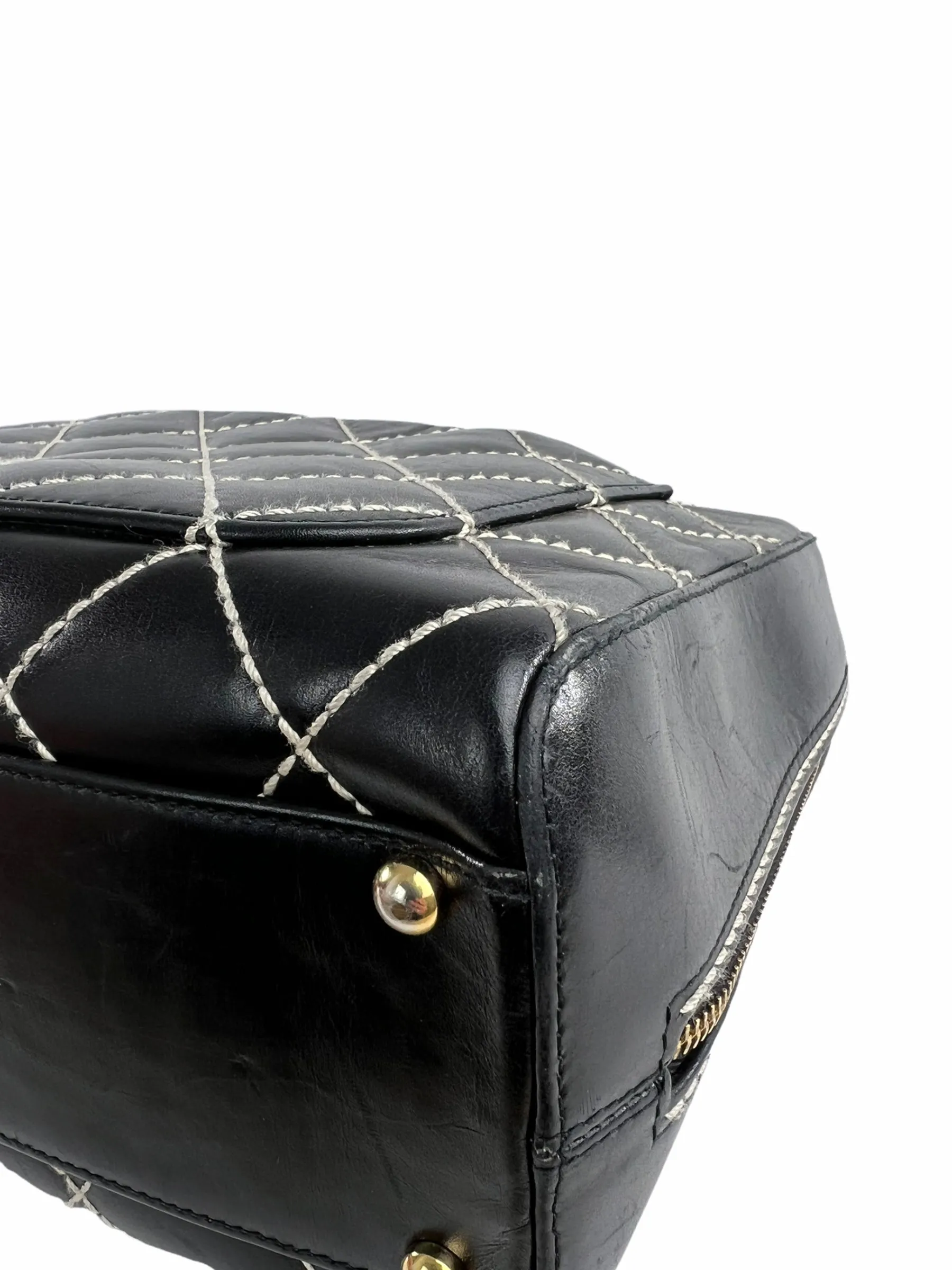Chanel Black Quilted Leather Surpique Boston Bag
