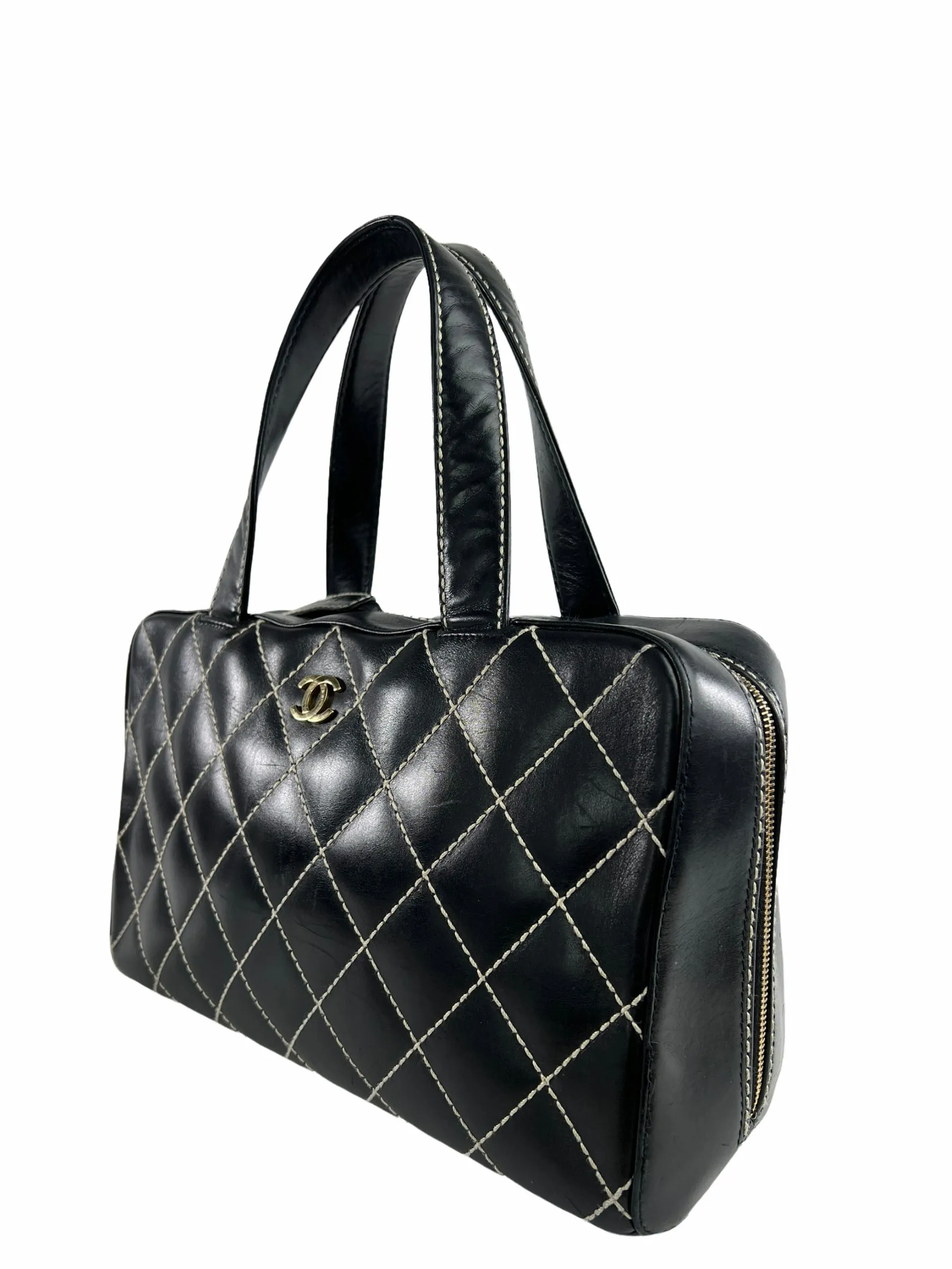 Chanel Black Quilted Leather Surpique Boston Bag