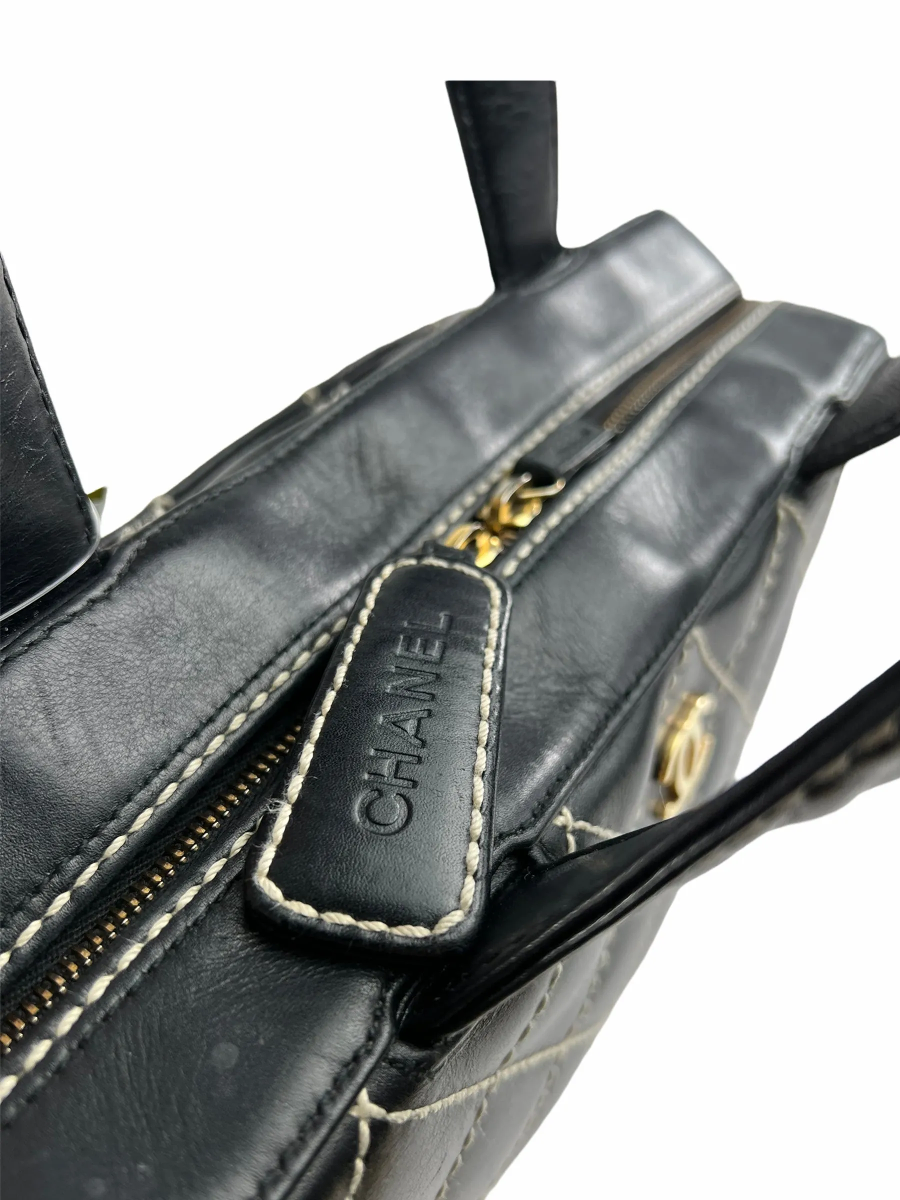 Chanel Black Quilted Leather Surpique Boston Bag