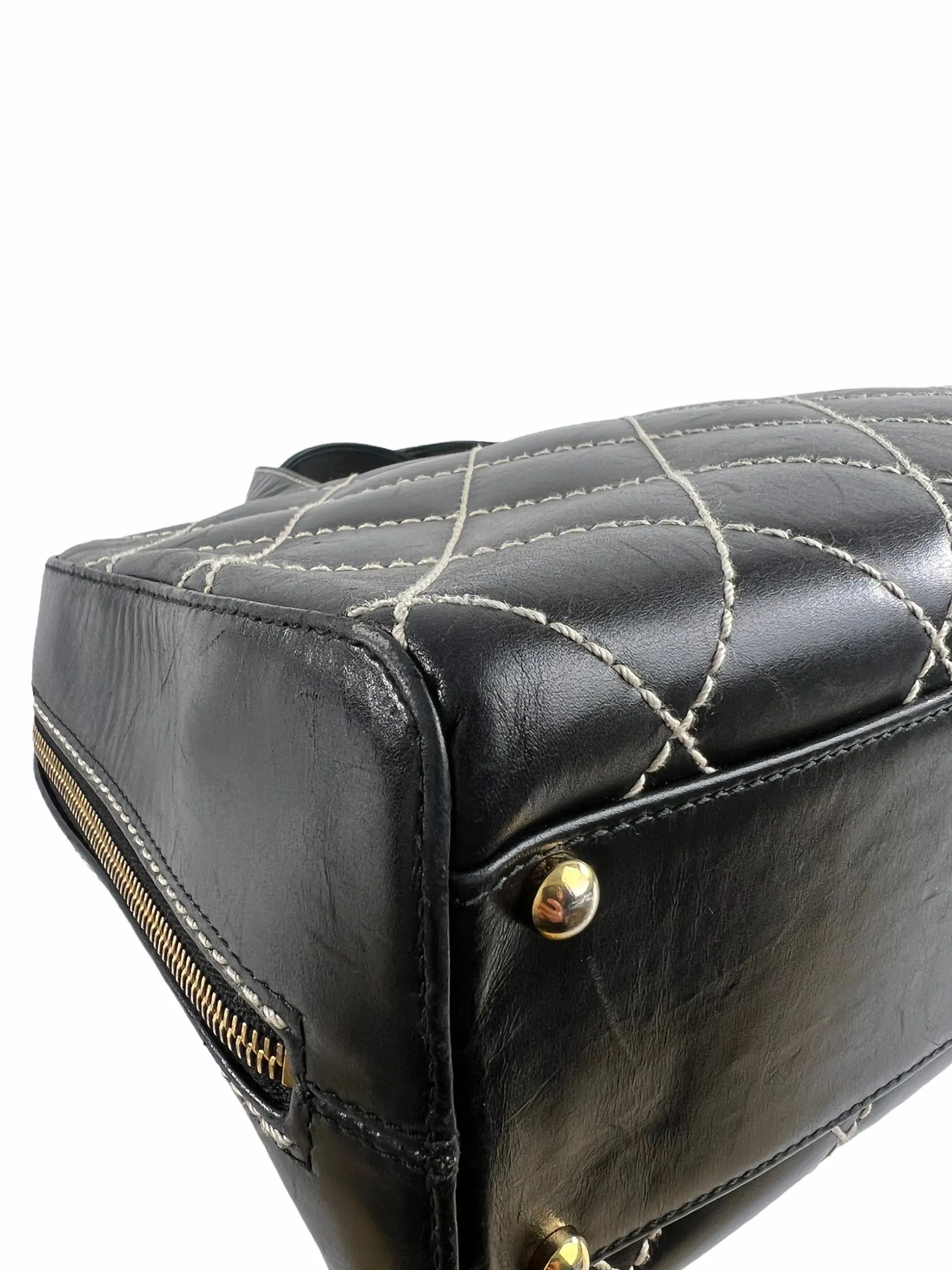 Chanel Black Quilted Leather Surpique Boston Bag