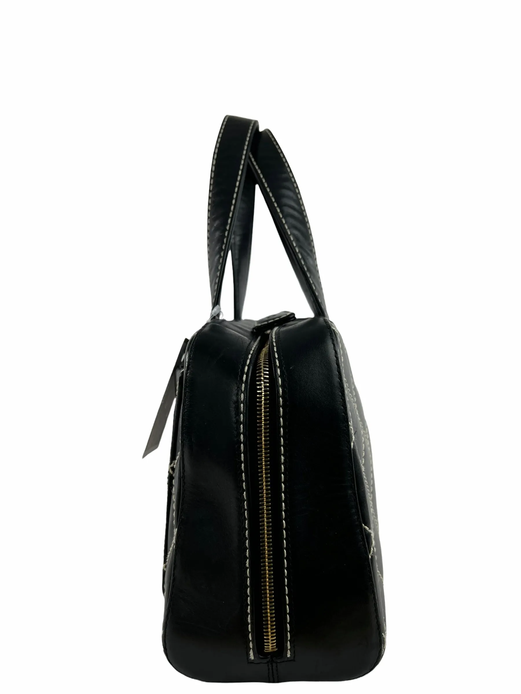 Chanel Black Quilted Leather Surpique Boston Bag