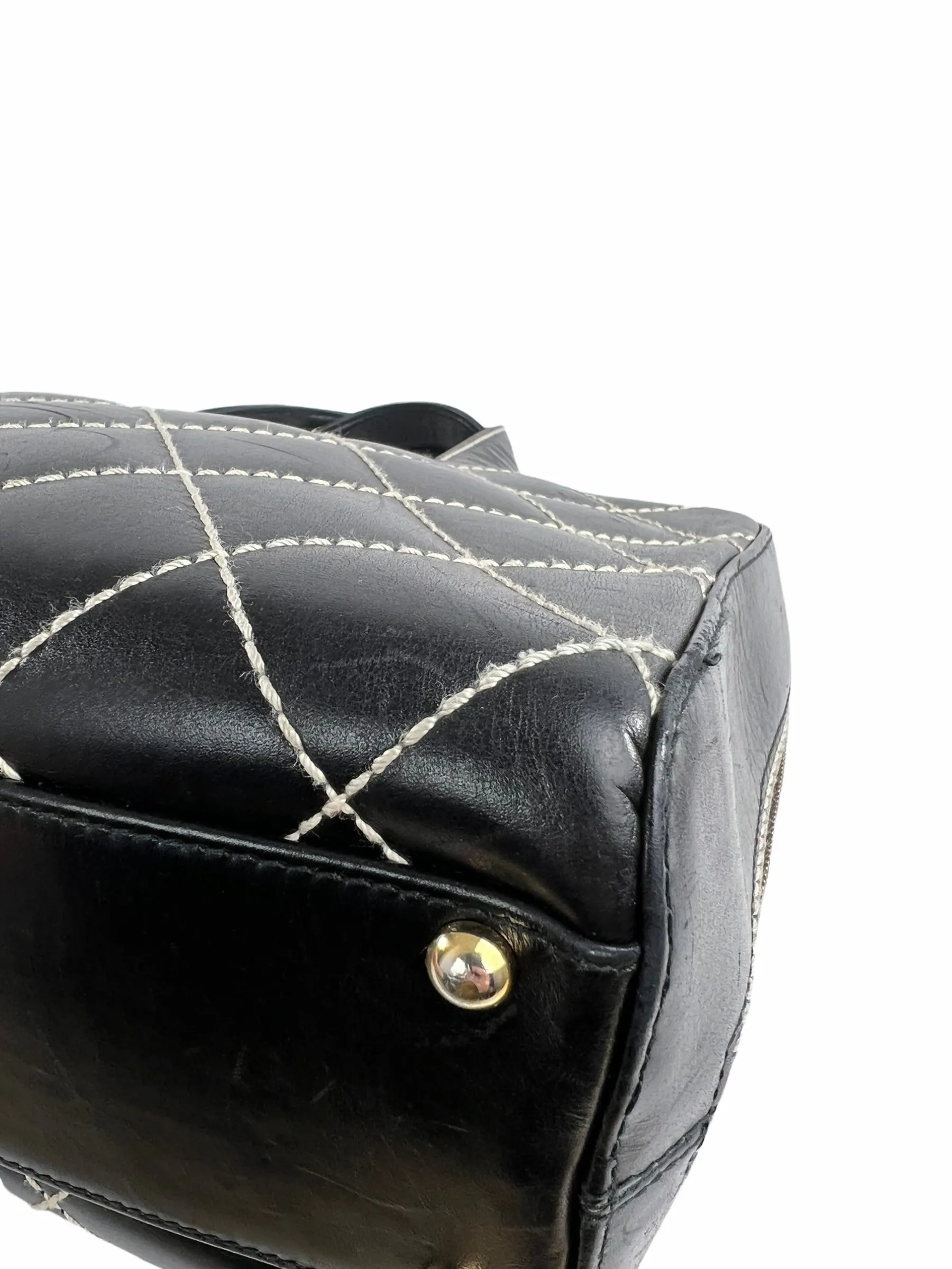 Chanel Black Quilted Leather Surpique Boston Bag