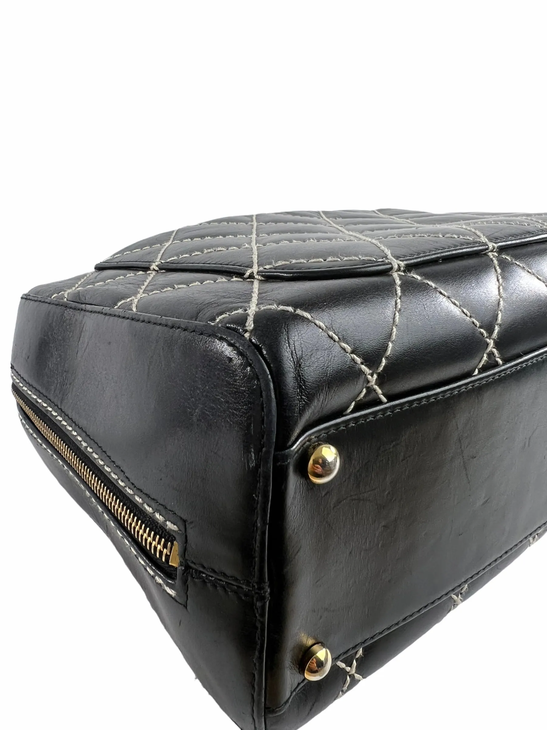Chanel Black Quilted Leather Surpique Boston Bag