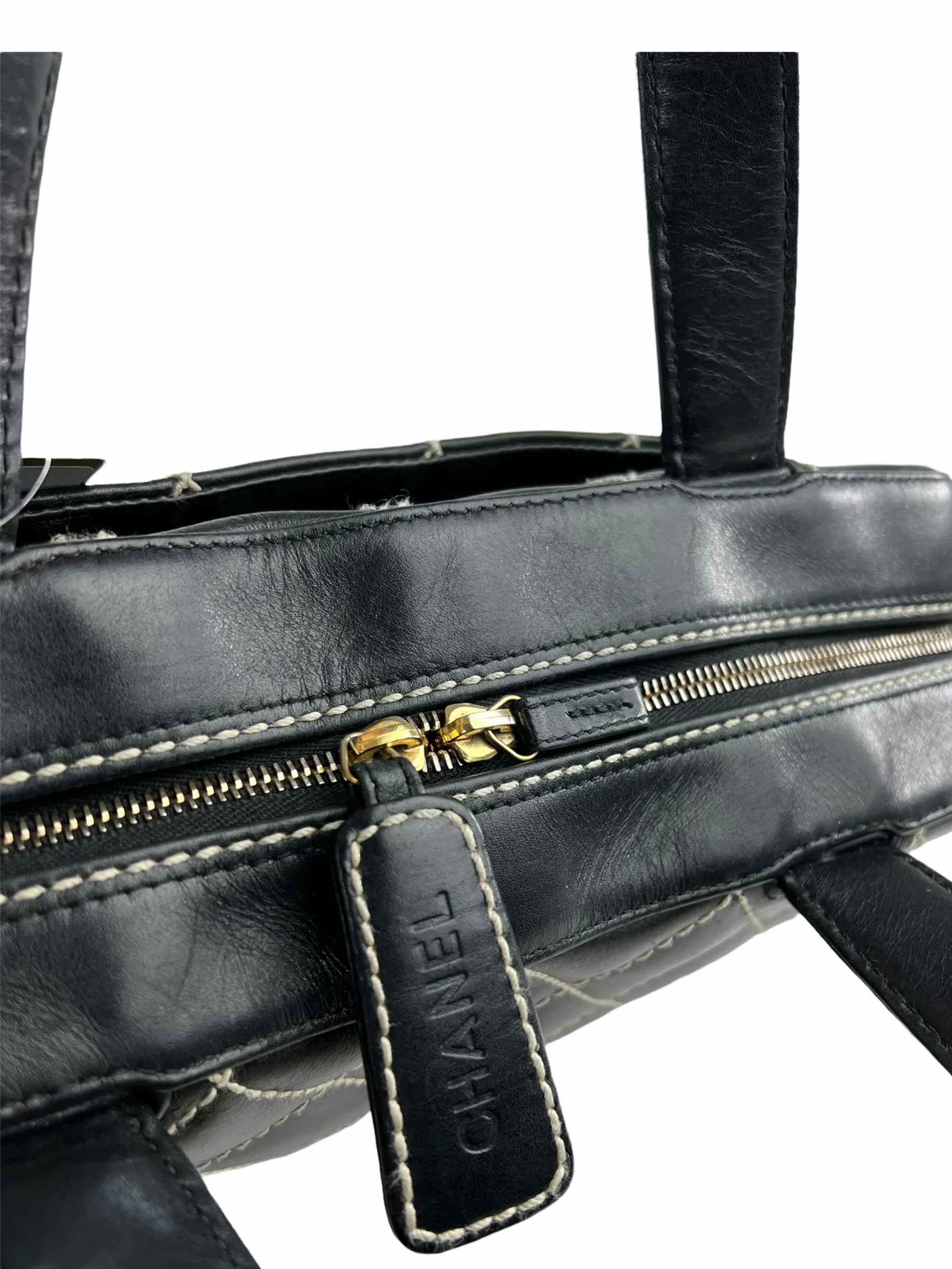 Chanel Black Quilted Leather Surpique Boston Bag