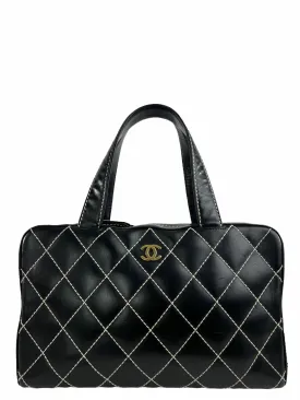 Chanel Black Quilted Leather Surpique Boston Bag