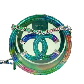 CHANEL - New w/ Tags - CC Rainbow PVC Round Mini Clutch with Chain Crossbody