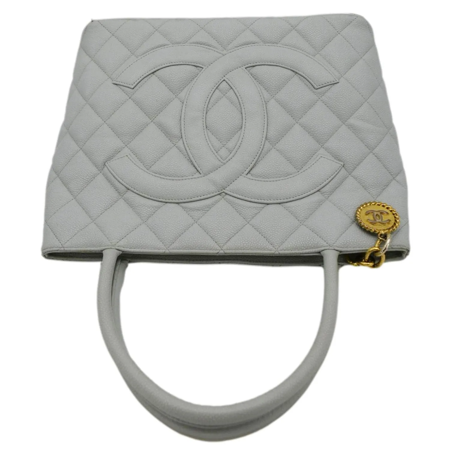 CL Medallion Quilted Caviar Leather Tote Bag Light Blue