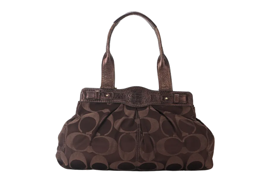 COACH SIGNATURE SATIN GARNET SATCHEL (G1089-F 13906) BROWN GOLD HARDWARE NO DUST COVER