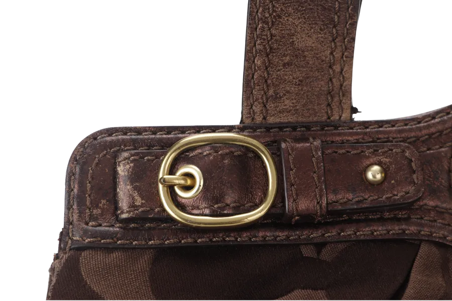 COACH SIGNATURE SATIN GARNET SATCHEL (G1089-F 13906) BROWN GOLD HARDWARE NO DUST COVER