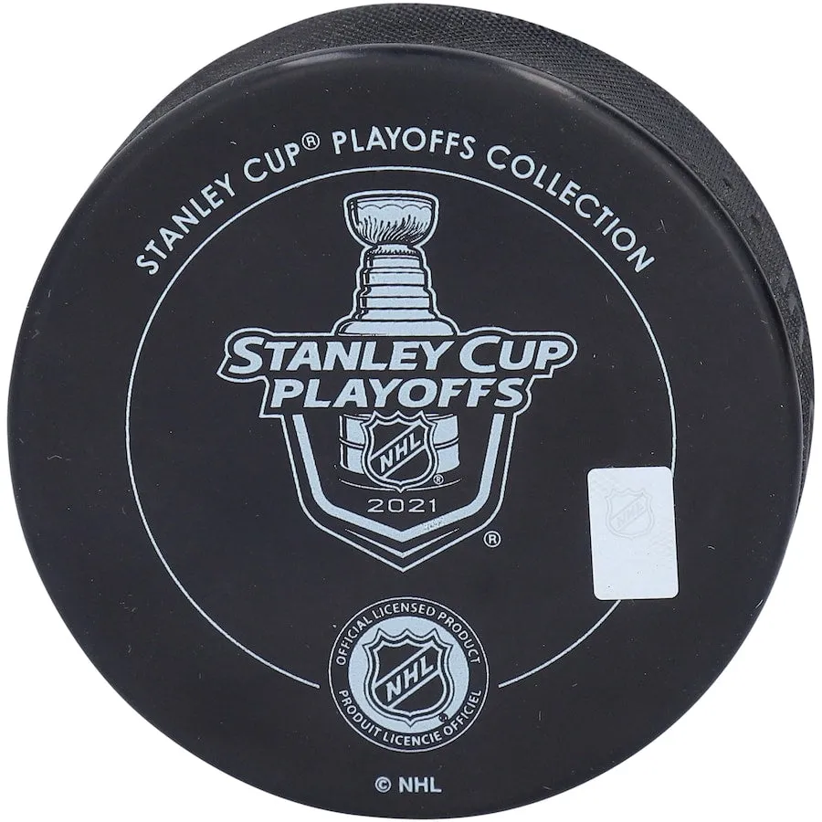 Cole Caufield Montreal Canadiens Autographed Round 3 vs. Vegas Golden Knights Matchup Hockey Puck with ''1ST SCP GOAL 6/14/21'' Inscription