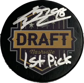 Connor Bedard 2023 NHL Entry Draft Autographed Hockey Puck - 1st Pick Inscription