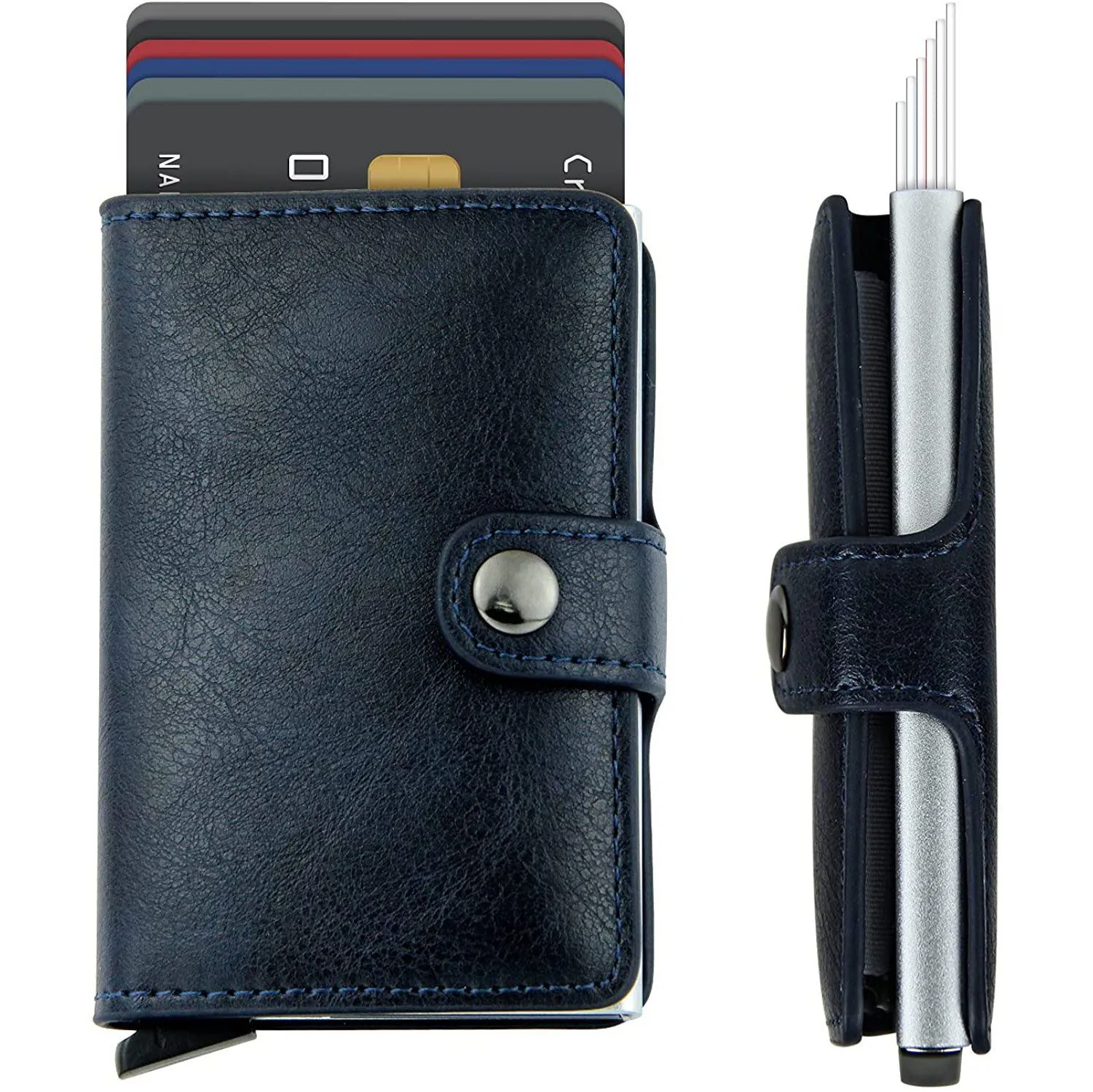 Credit Card Holder RFID Blocking Genuine Leather Vintage Aluminum Business Wallet