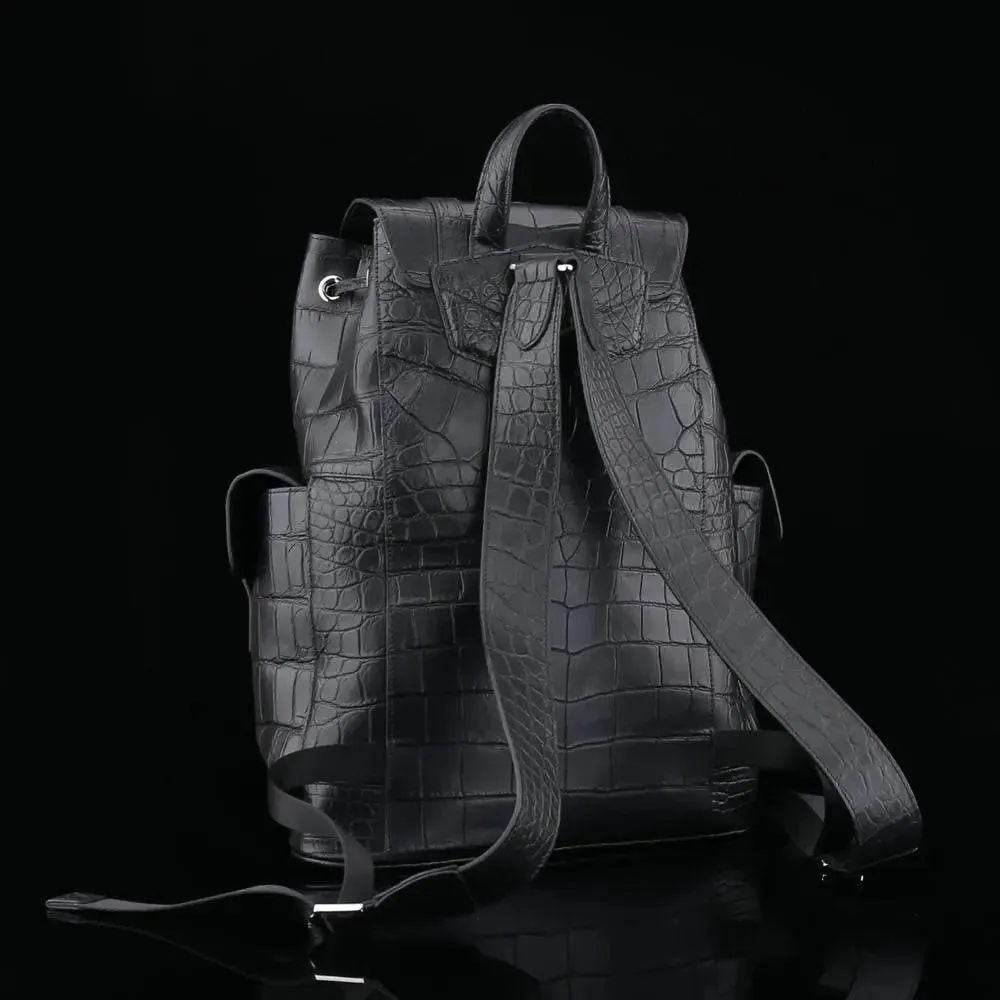 Crocodile Leather Backpack Black