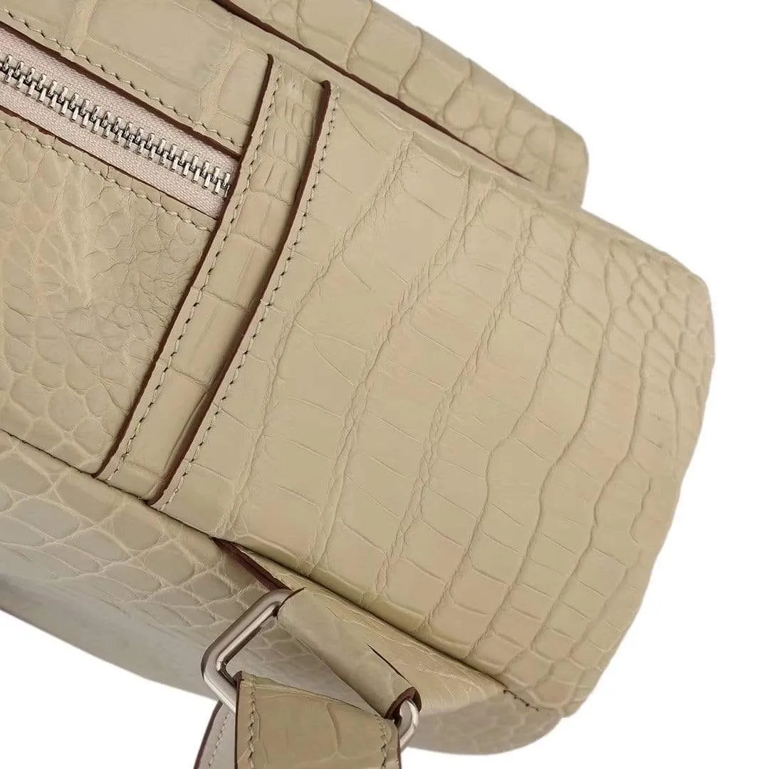 Crocodile Leather Backpack  Cream For Women