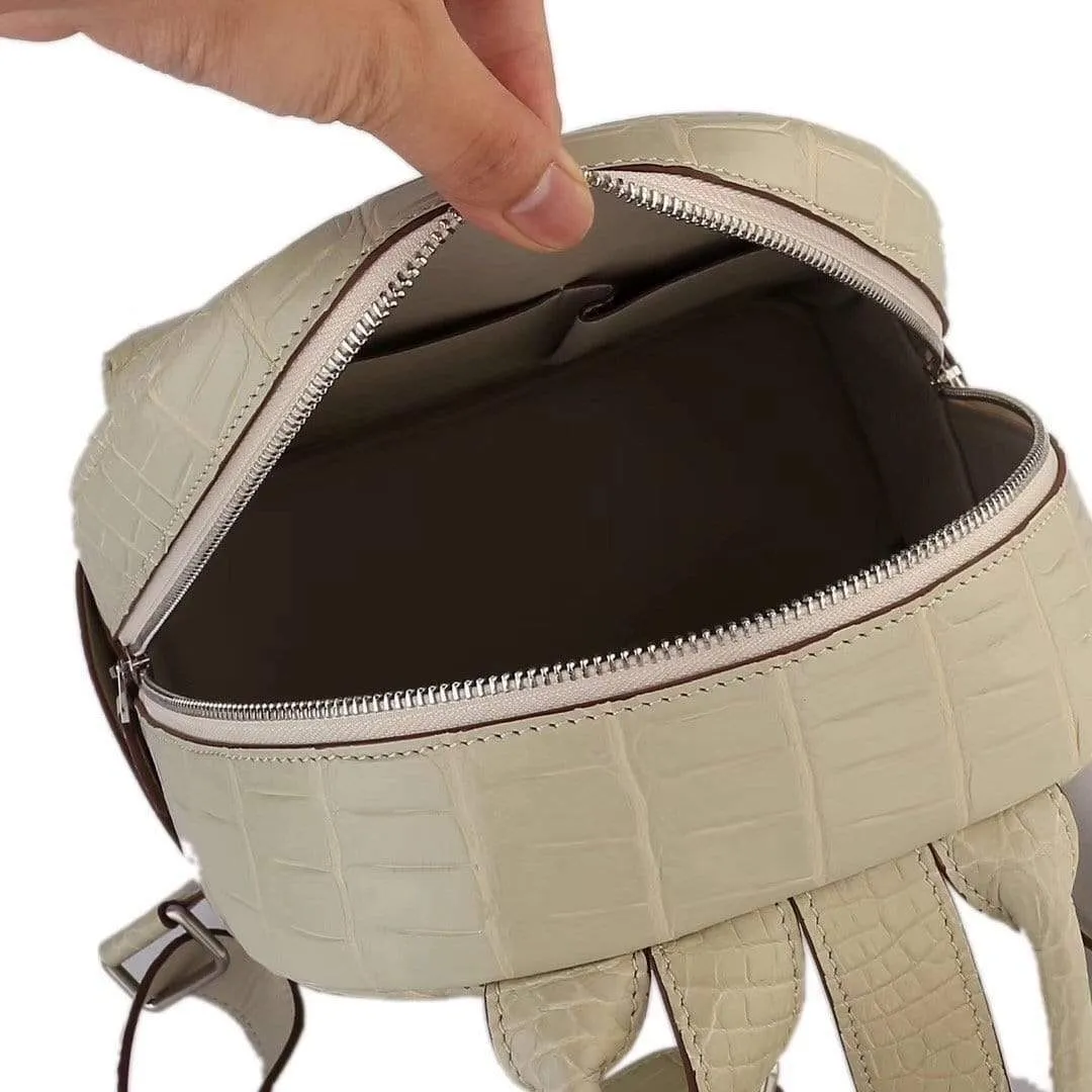 Crocodile Leather Backpack  Cream For Women