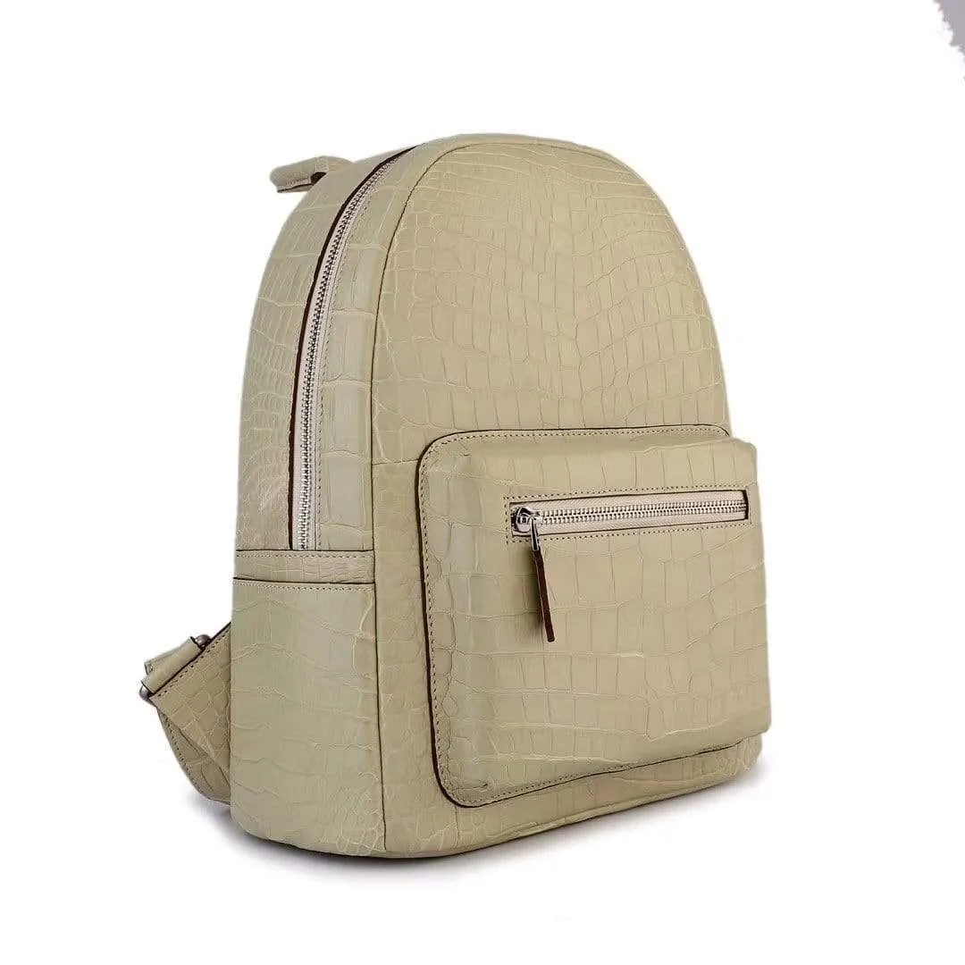 Crocodile Leather Backpack  Cream For Women