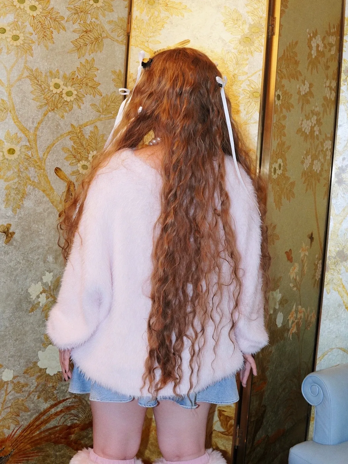 [Curve Beauty] Painterly Chic Faux Fur Sweater