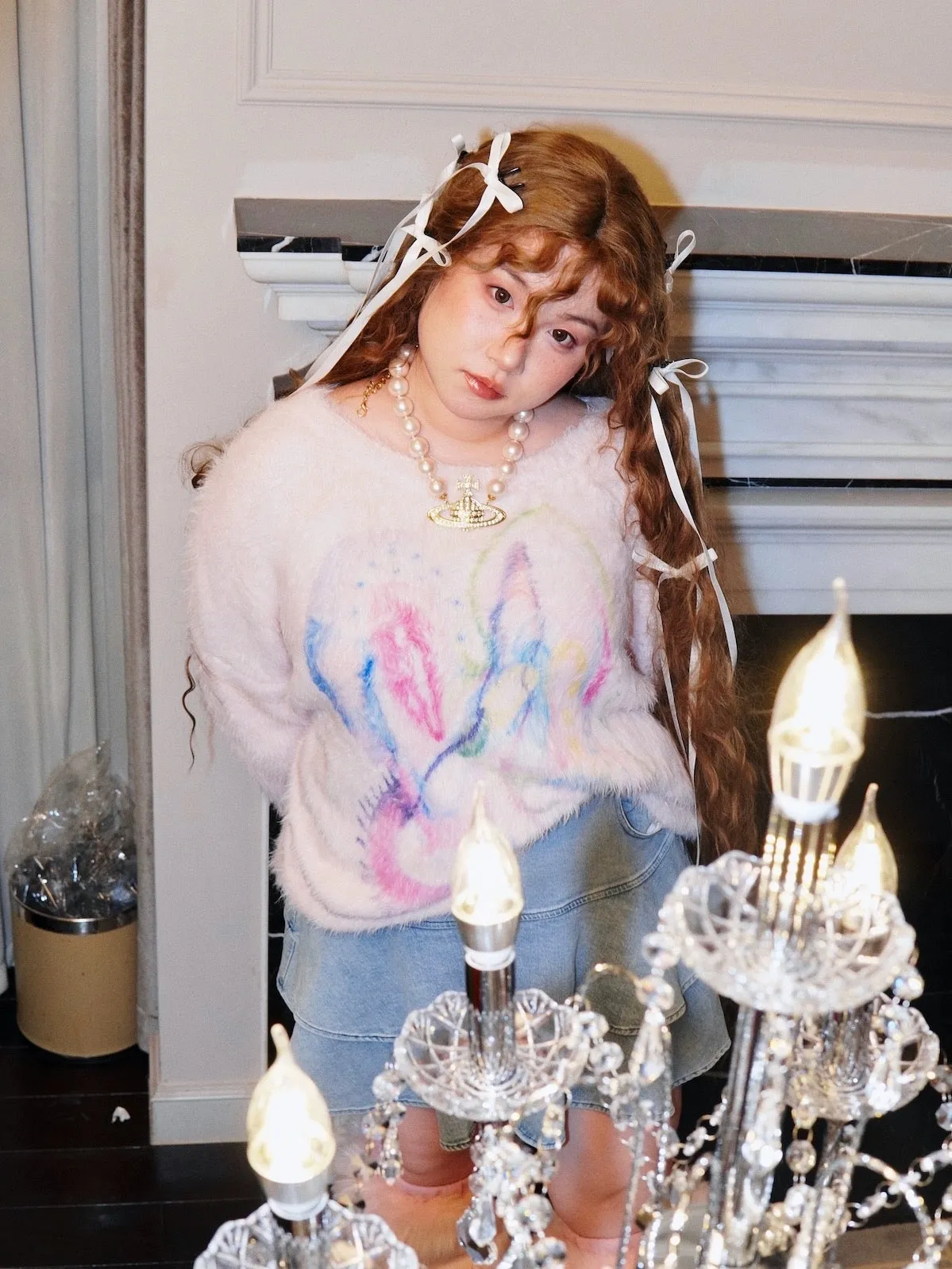 [Curve Beauty] Painterly Chic Faux Fur Sweater
