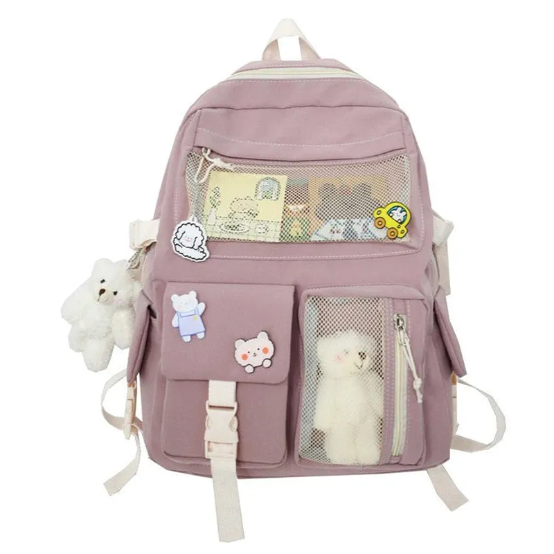 deanwangkt  Buckle Badge Women's Backpack Candy Color Fashion Cute Schoolbag Shoulder Student Bag Teenage Girl College School Backpacks
