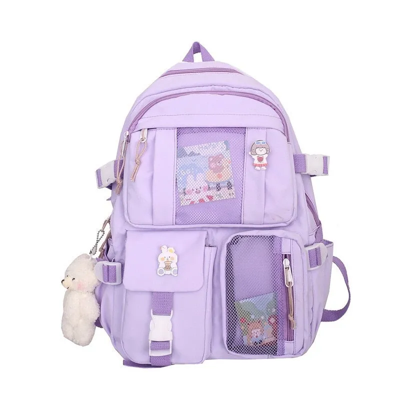 deanwangkt  Buckle Badge Women's Backpack Candy Color Fashion Cute Schoolbag Shoulder Student Bag Teenage Girl College School Backpacks