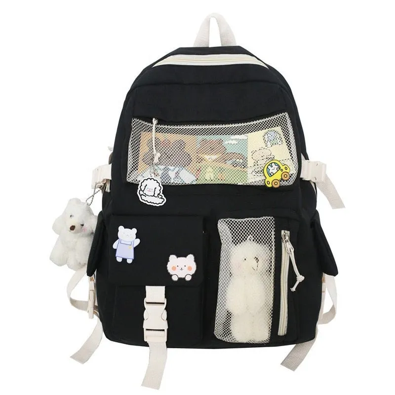 deanwangkt  Buckle Badge Women's Backpack Candy Color Fashion Cute Schoolbag Shoulder Student Bag Teenage Girl College School Backpacks