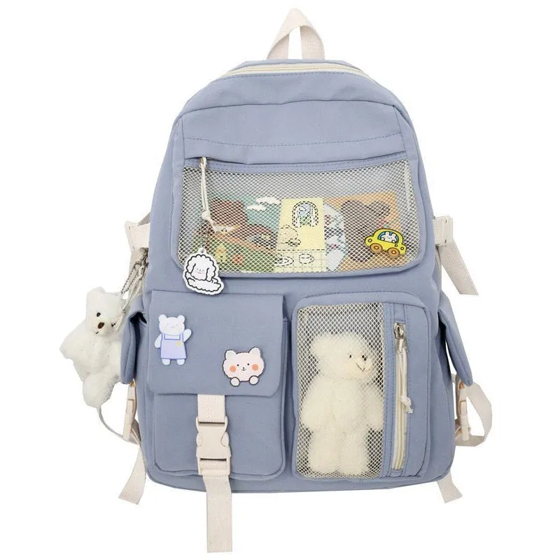 deanwangkt  Buckle Badge Women's Backpack Candy Color Fashion Cute Schoolbag Shoulder Student Bag Teenage Girl College School Backpacks