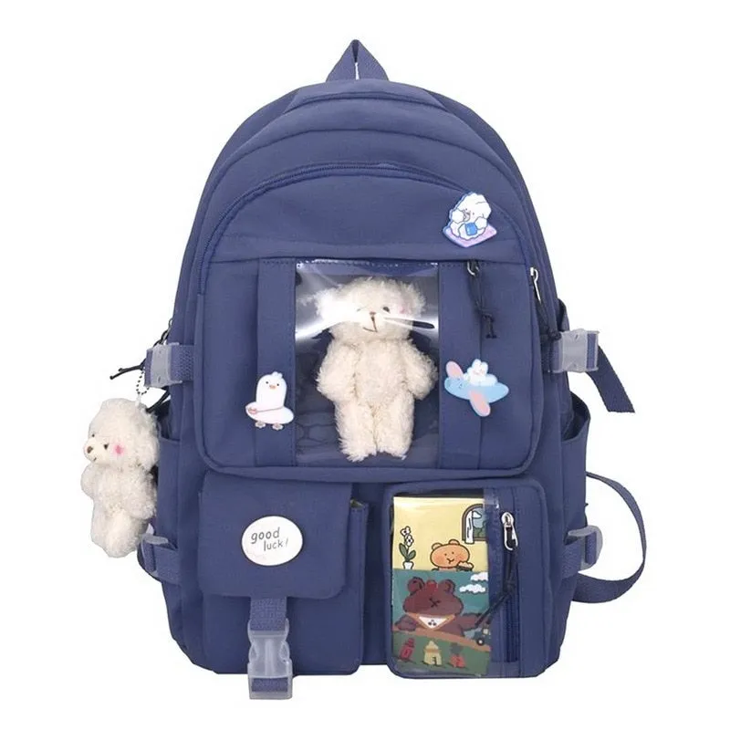 deanwangkt  Buckle Badge Women's Backpack Candy Color Fashion Cute Schoolbag Shoulder Student Bag Teenage Girl College School Backpacks