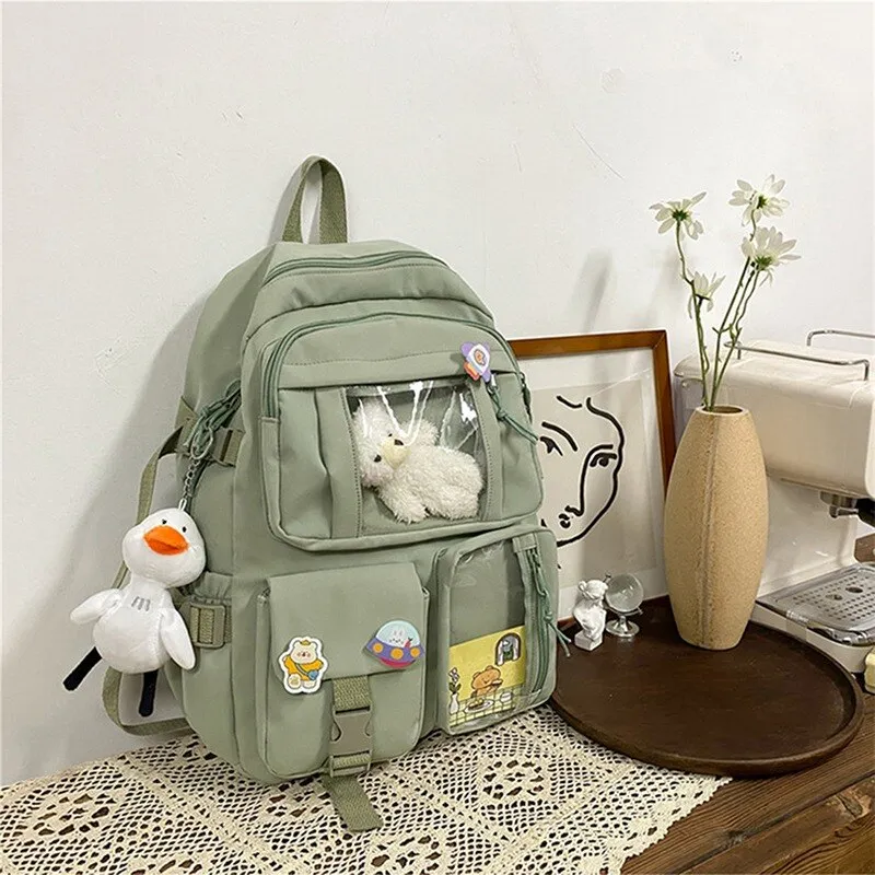 deanwangkt  Buckle Badge Women's Backpack Candy Color Fashion Cute Schoolbag Shoulder Student Bag Teenage Girl College School Backpacks