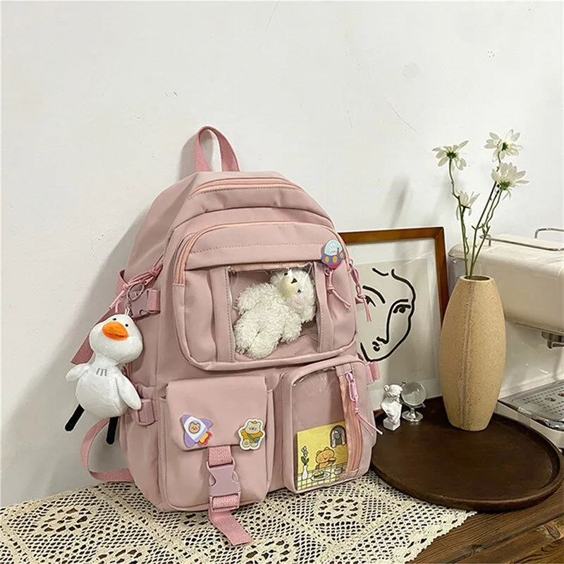deanwangkt  Buckle Badge Women's Backpack Candy Color Fashion Cute Schoolbag Shoulder Student Bag Teenage Girl College School Backpacks
