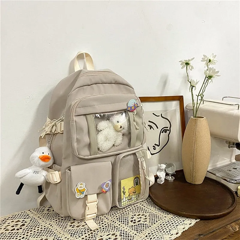 deanwangkt  Buckle Badge Women's Backpack Candy Color Fashion Cute Schoolbag Shoulder Student Bag Teenage Girl College School Backpacks