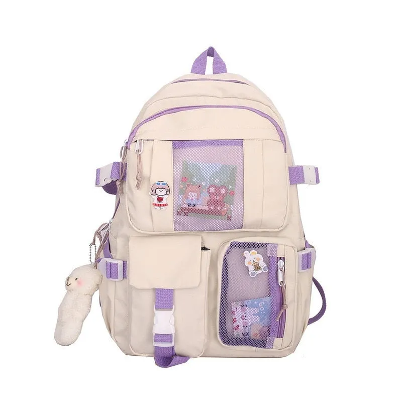 deanwangkt  Buckle Badge Women's Backpack Candy Color Fashion Cute Schoolbag Shoulder Student Bag Teenage Girl College School Backpacks